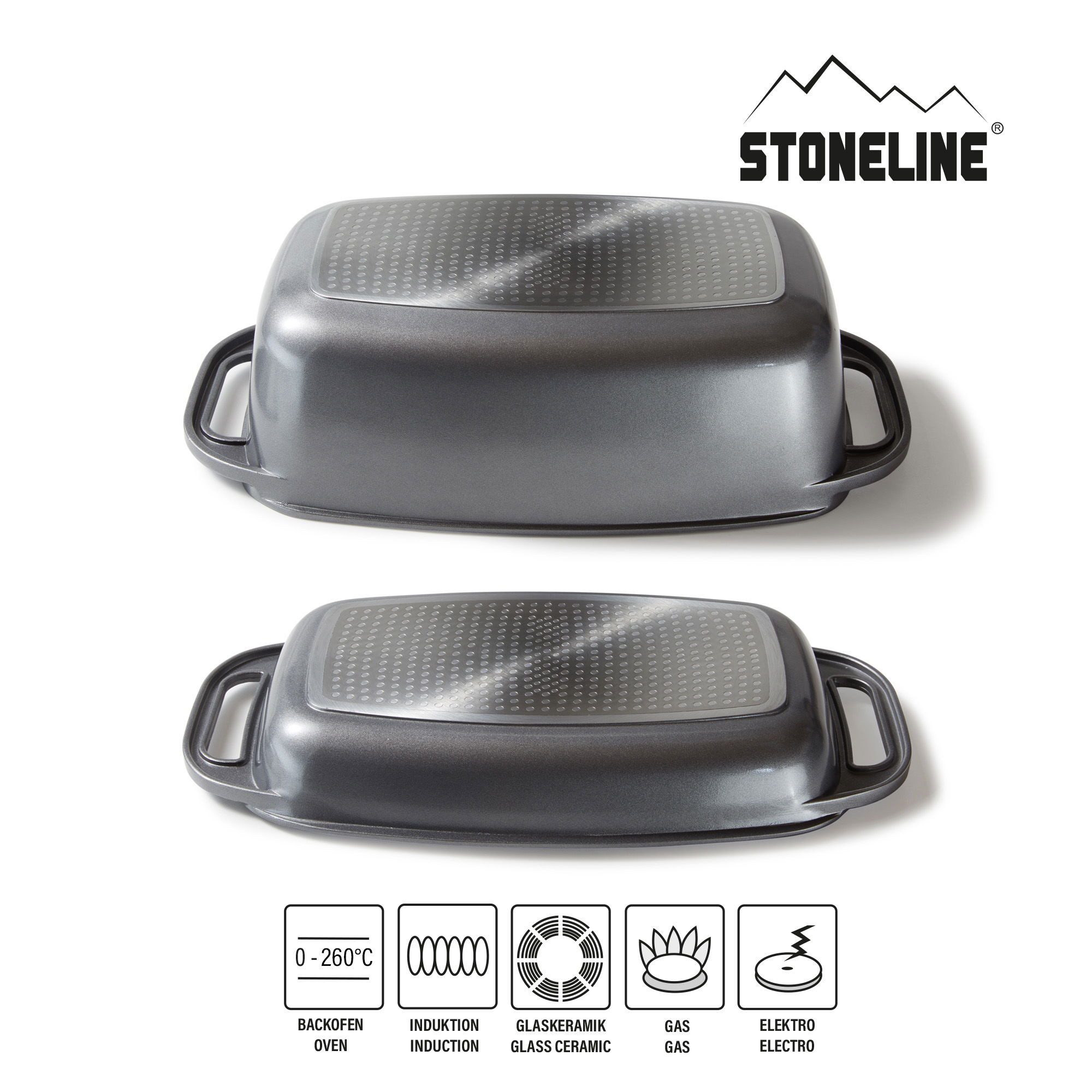 STONELINE Bräter, Aluminiumguss (2-tlg), Multifunktions-Bräter, induktionsgeeignet, Designed in Germany