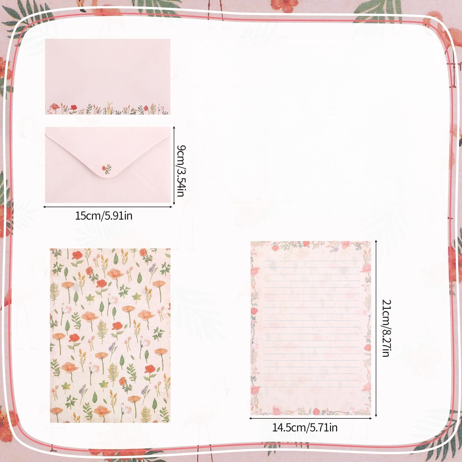 FOUORTUNATE-BEE Briefpapier Briefpapier Set 54 tlg mit Umschlägen für Einladung Hochzeit, 54 tlg Briefpapier Set 36 Blätter 18 Umschläge für Briefe & Karten