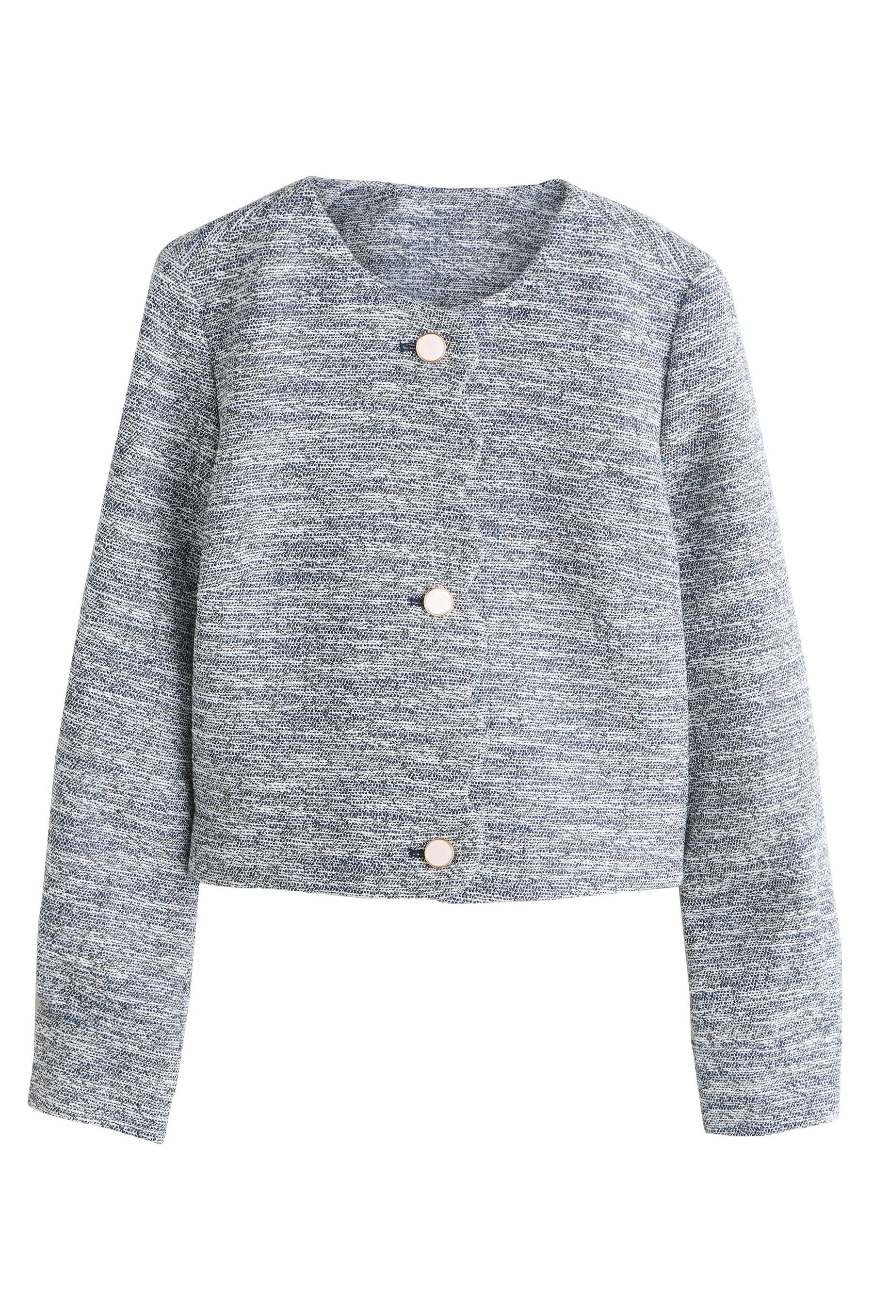 Next Jackenblazer Kragenlose Bouclé-Jacke mit Bogenkante (1-tlg)