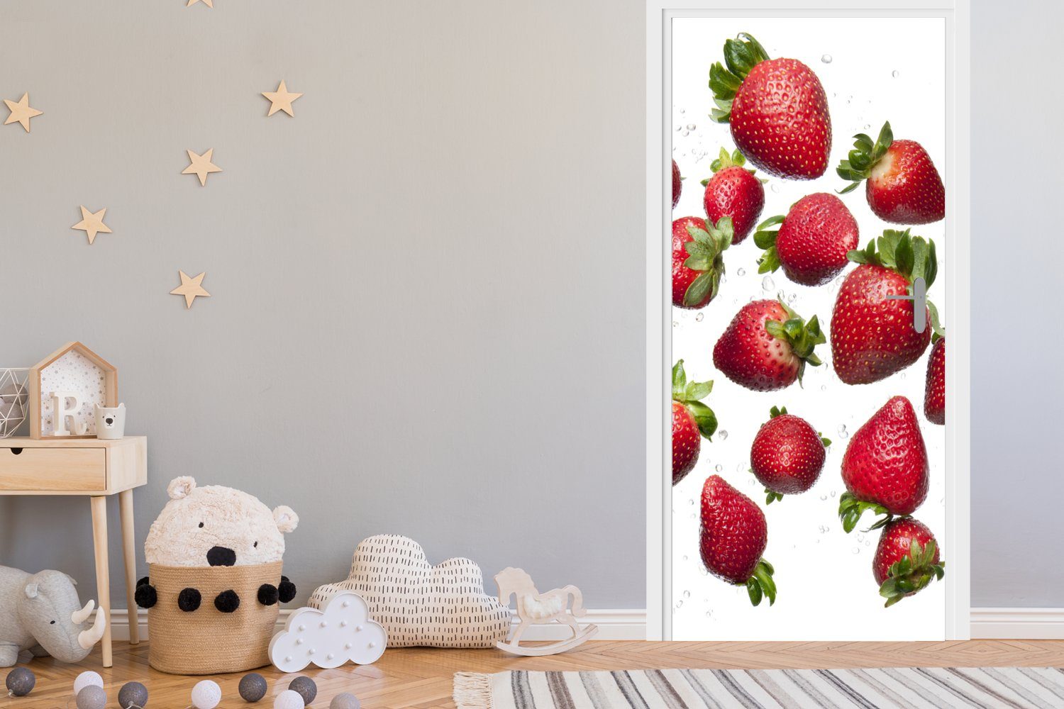 75x205 Erdbeere Türaufkleber, cm Obst Weiß, Türtapete Tür, Matt, - MuchoWow bedruckt, (1 St), für Fototapete -