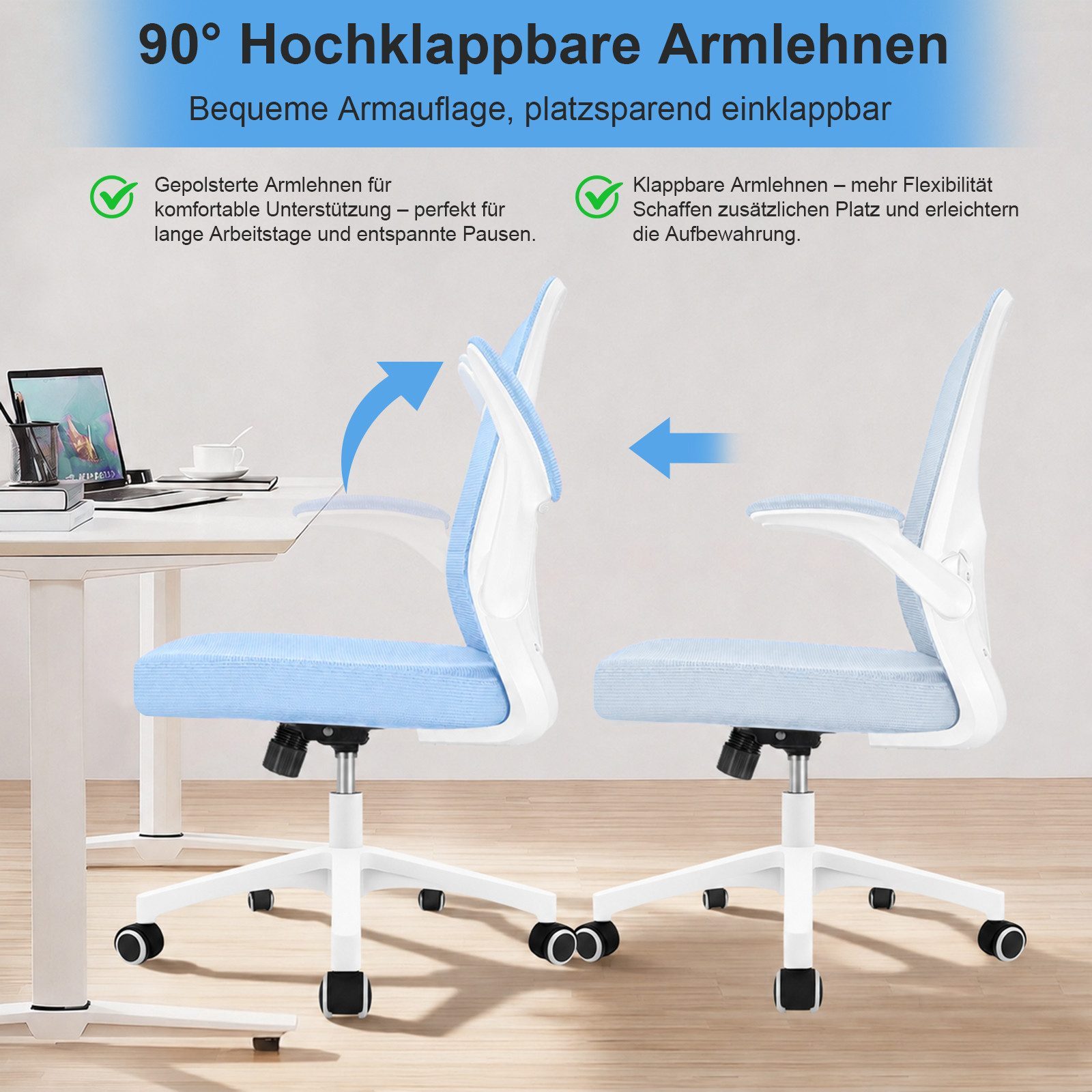 Durrafy Bürostuhl Ergonomischer Bürostuhl,Schreibtischstuhl mit klappbaren Armlehnen, Chefsessel mit 150 kg Tragfähigkeit – Bild 5 von 5
