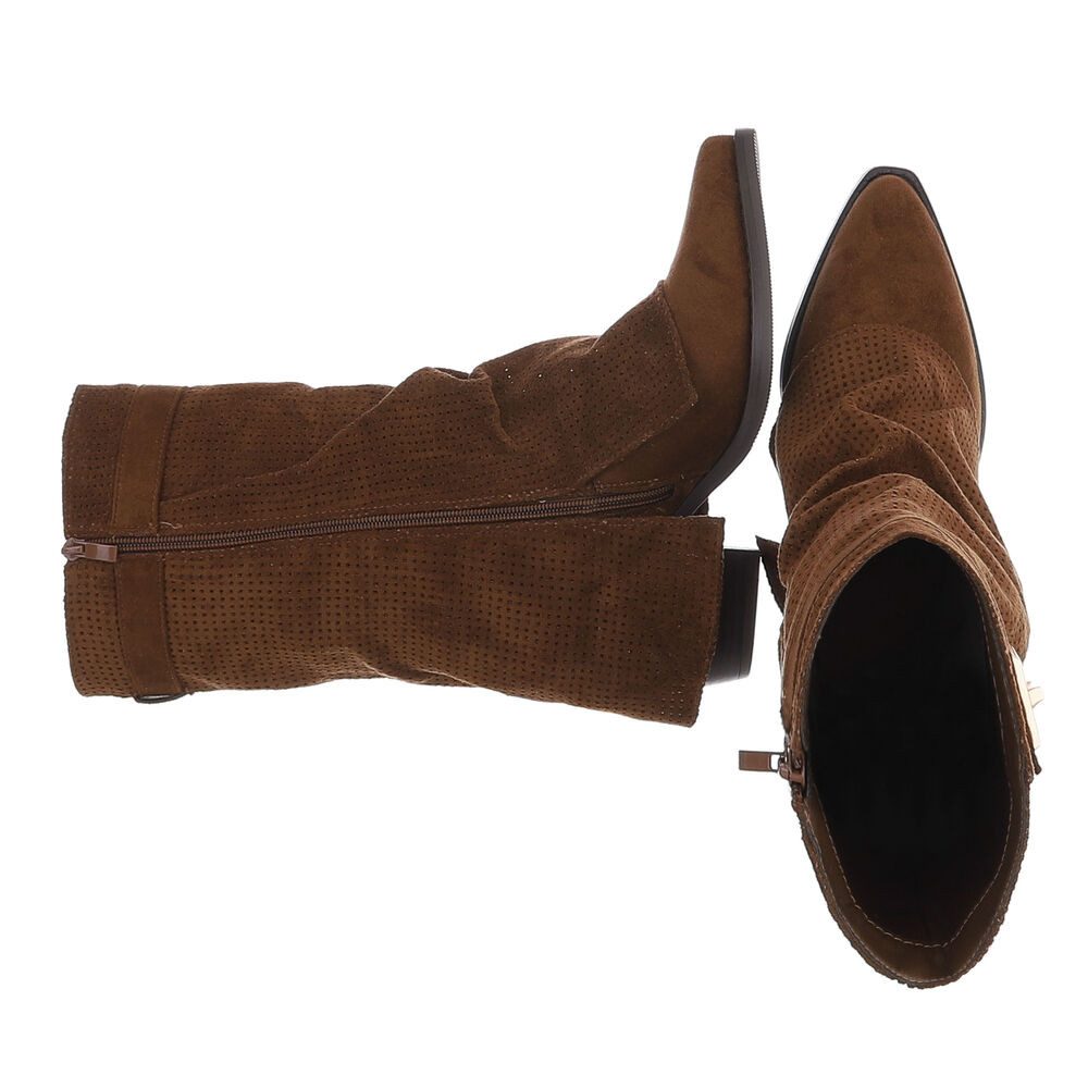 Ital-Design Eleganter perforierter Boot mit Riegelverschluss für Damen Westernstiefel (91261283) Blockabsatz Stiefel in Braun