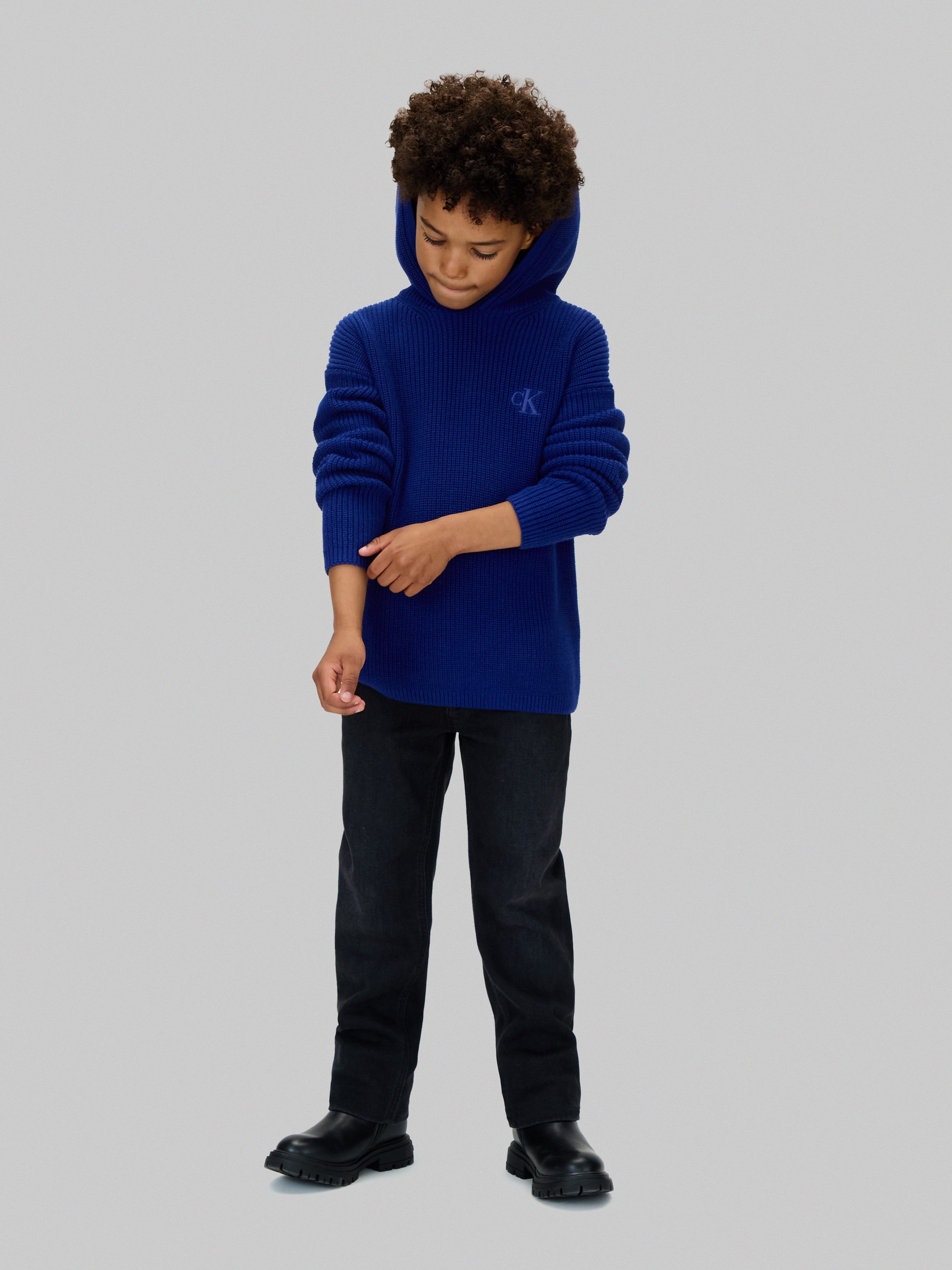 Calvin Klein Jeans Strickpullover RIB KNIT HOODIE für Kinder bis 16 Jahre, mit Kapuze – Bild 3 von 5