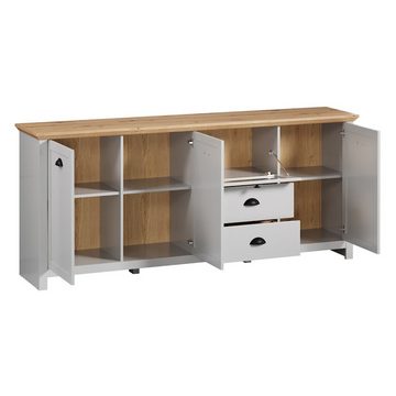 Lomadox Sideboard LICATA-19, grau mit Artisan Eiche Nb. 190/82/41 cm