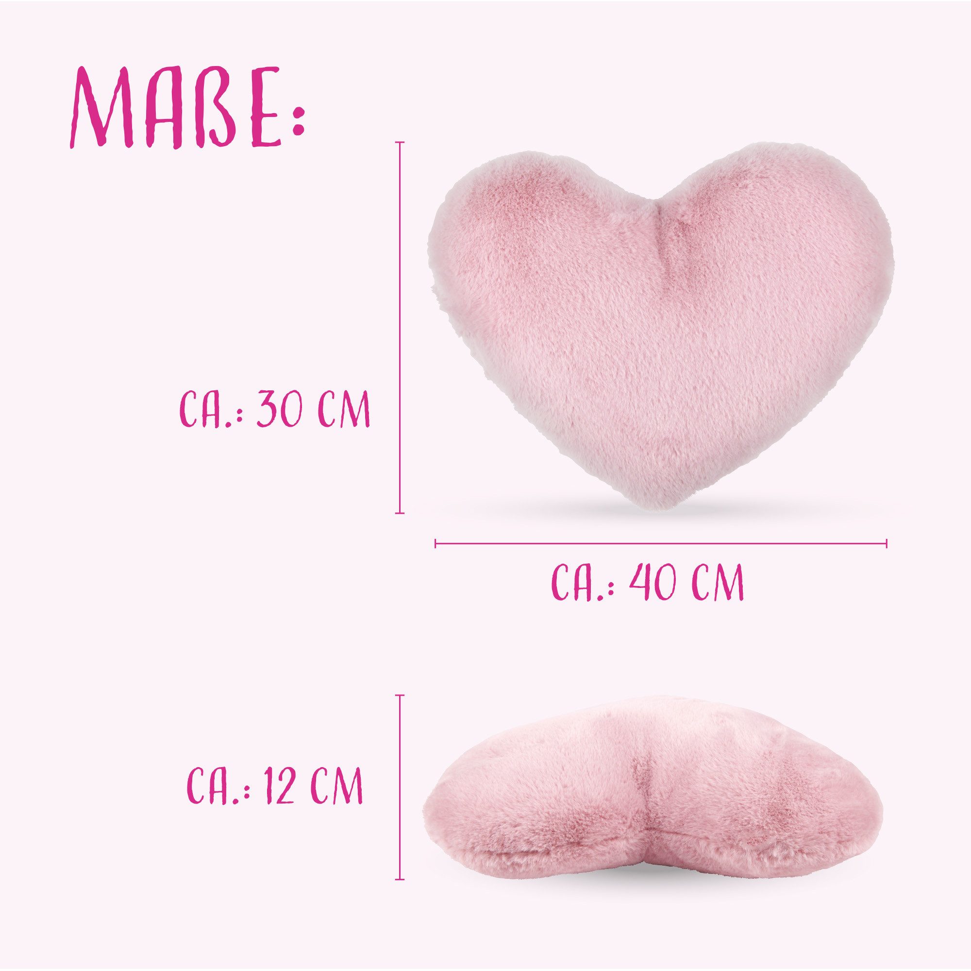 Bestlivings Dekokissen in Herzform Plüsch 30x40x12cm, Weiches Dekokissen, Sofakissen – Valentinstagsgeschenk in Herzform