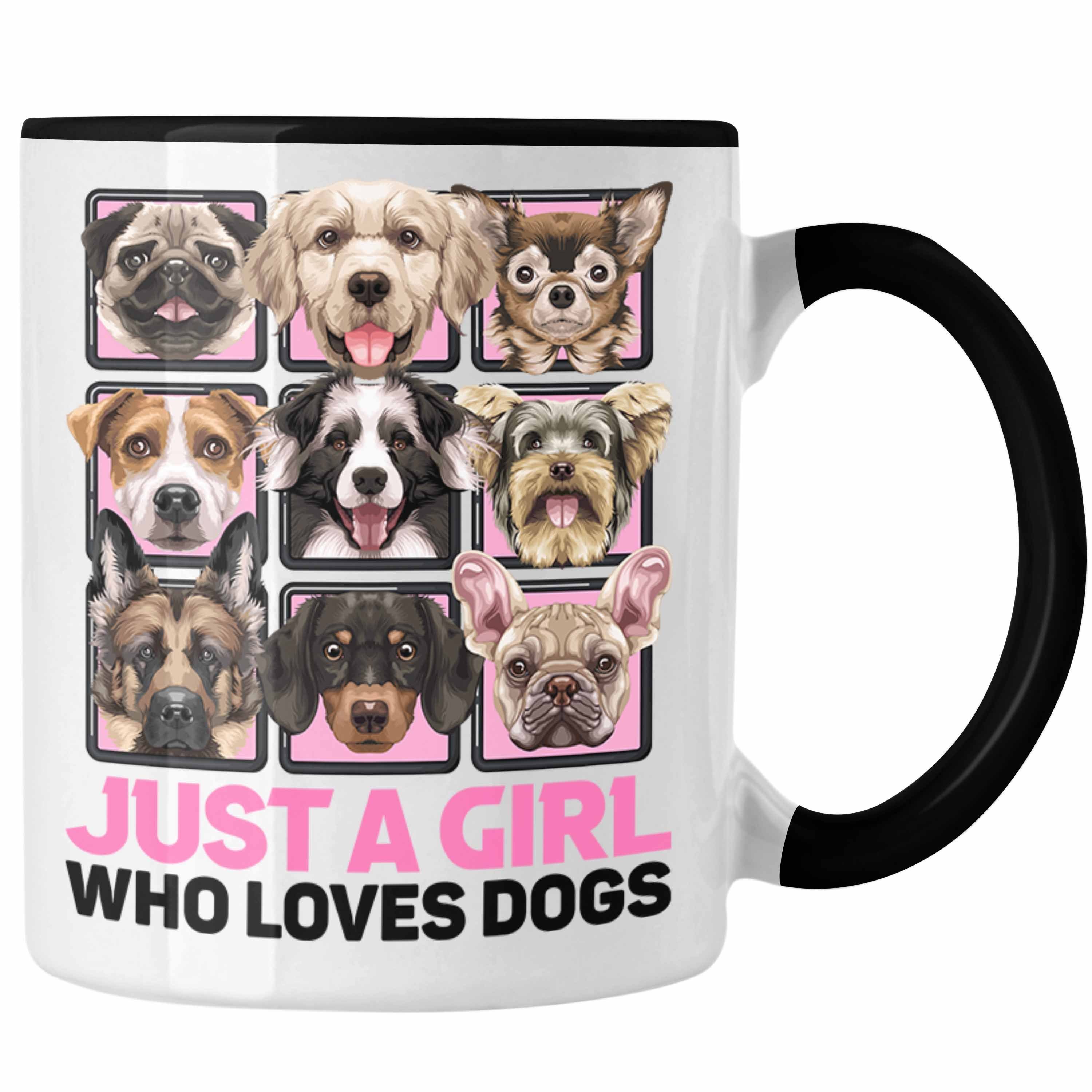 Trendation Tasse Hundeliebhaberin Tasse Geschenk Hunderassen Kaffee-Becher Just A Girl Schwarz