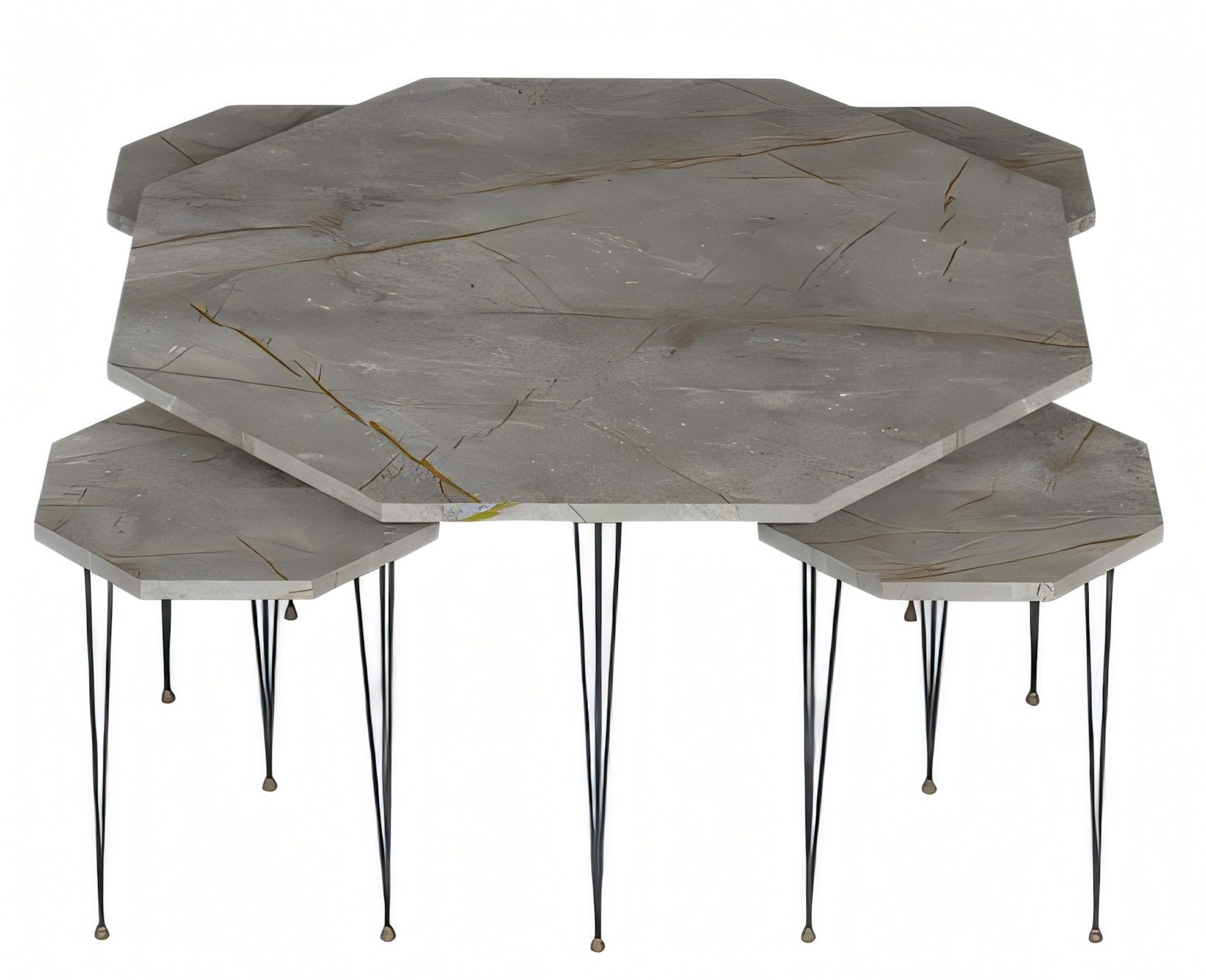 Xlmoebel Couchtisch Grauer Holz-Couchtisch mit achteckiger Form und Beistelltischen (Set, Couchtisch mit 4 Beistelltischen), Made in Europa