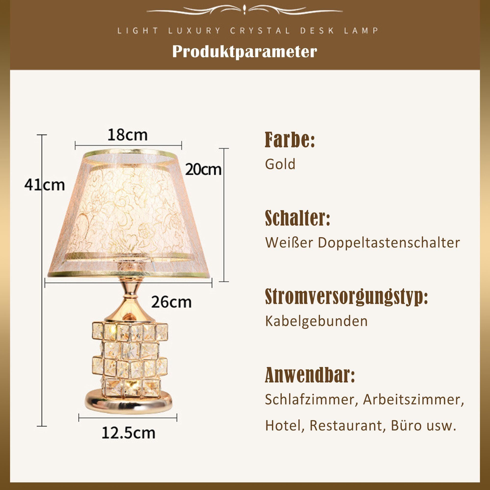 ibettertec LED Teichleuchte Kristall Tischleuchte,Gold Tischlampe Vintage,LED Nachttischlampe, Knopfschalter, einfach zu bedienen. Kristallbasis, High-End-Luxus. Schreibtischlampe im europäischen Stil, tischlampe wohnzimmer/tischlampe schlafzimmer /tischlampe gold, Tischlampe Stoffschirm,für Schlafzimmer, Wohnzimmer, Hotel, Café