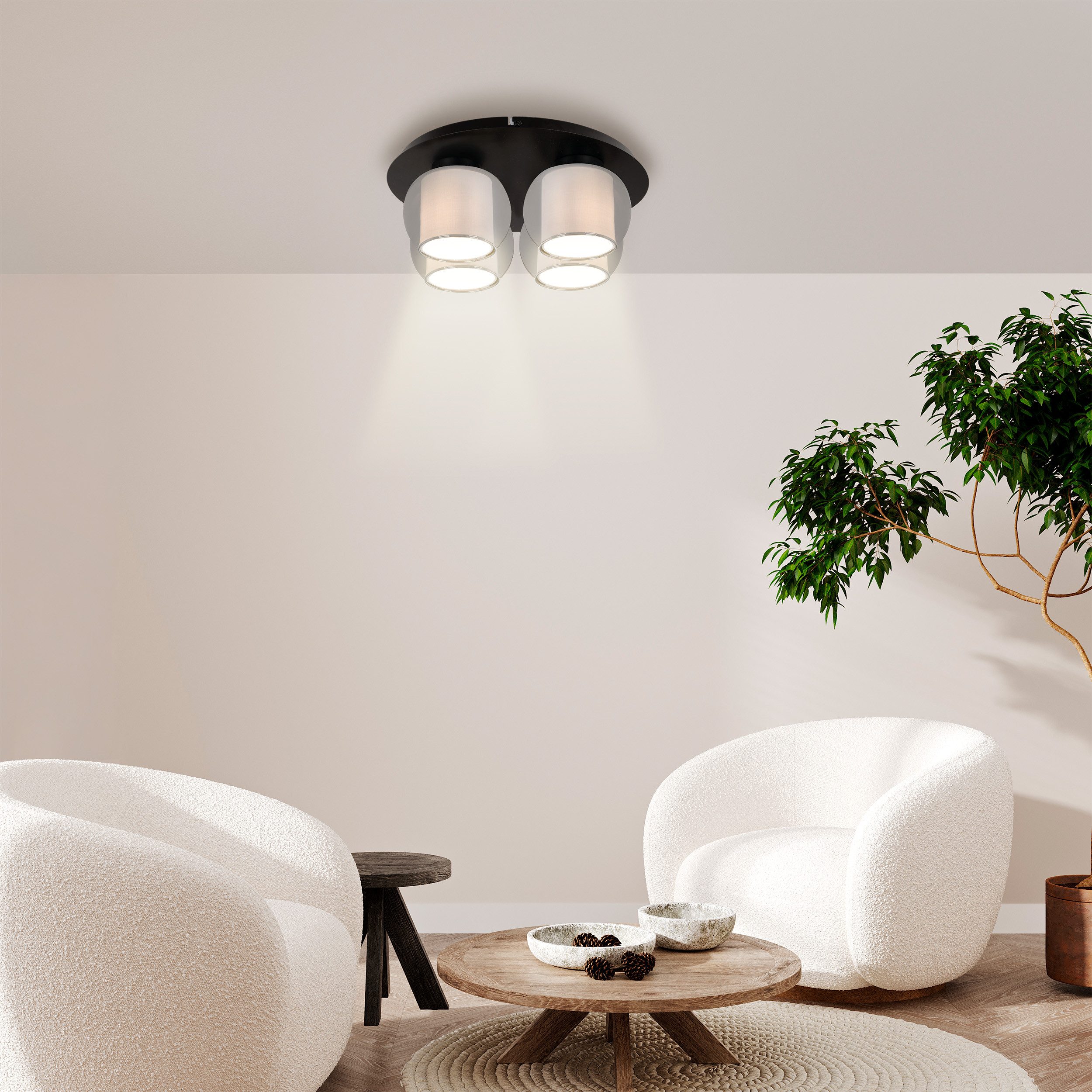 OTTO home Deckenleuchte Tanissa mit Doppelschirm, ohne Leuchtmittel, Deckenlampe rund Rauchglas, innen Stoffschirm, E27, Glasschirm, Textil