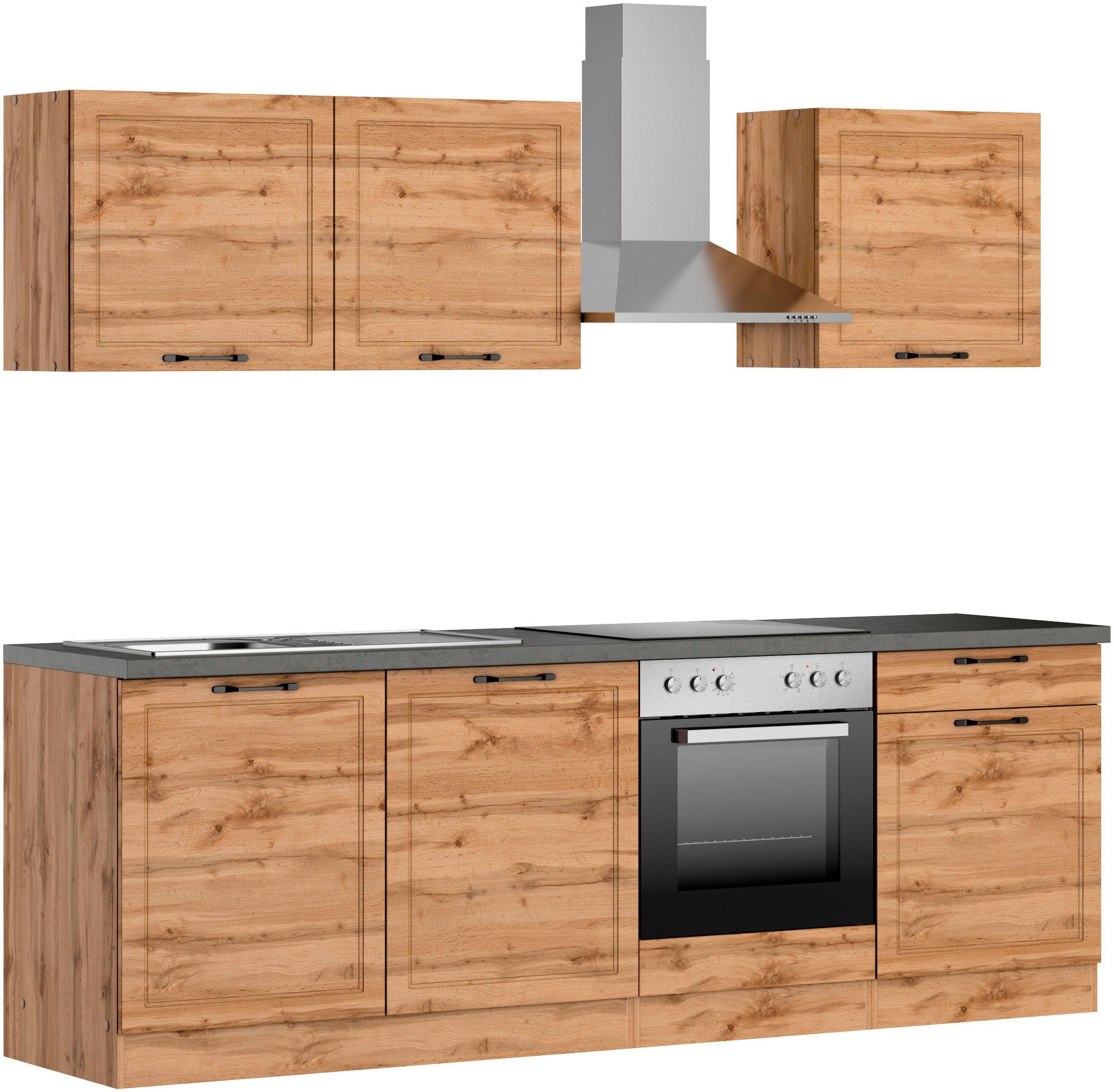 KOCHSTATION Küchenzeile KS-Lani, mit MDF-Fronten, Breite 240 cm, wahlweise mit E-Geräten, Höhen-Ausgleichsfüße 0-4 cm