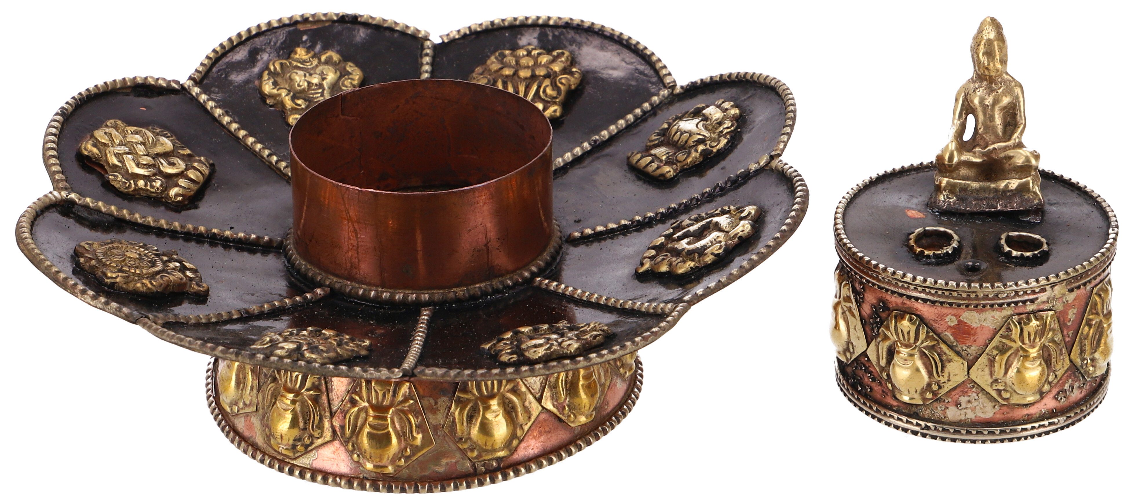 Guru-Shop Räucherstäbchen-Halter Tibetischer Räucherstäbchenhalter, Messing..