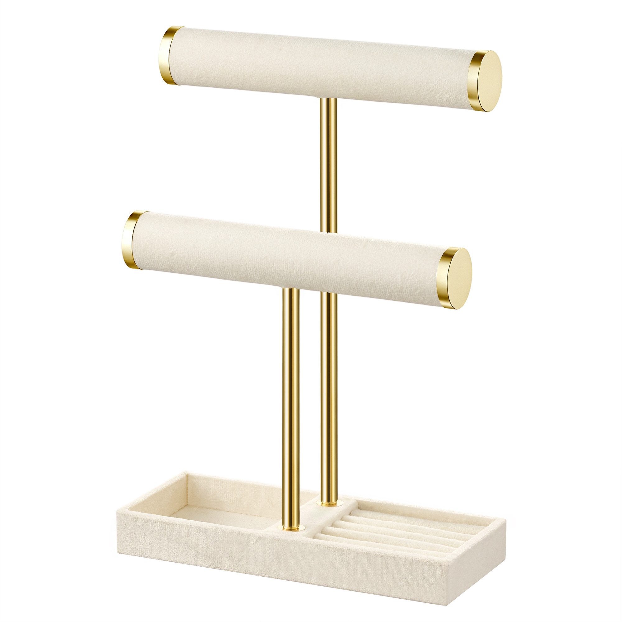 niffgaff Schmuck Etagere 2-stufiger Schmuckständer & Schmuck-Organizer, Samt-Armbandhalter, mit abnehmbarem T-Steg für Ketten, Armbänder, Ringe und Uhren – Bild 4 von 5