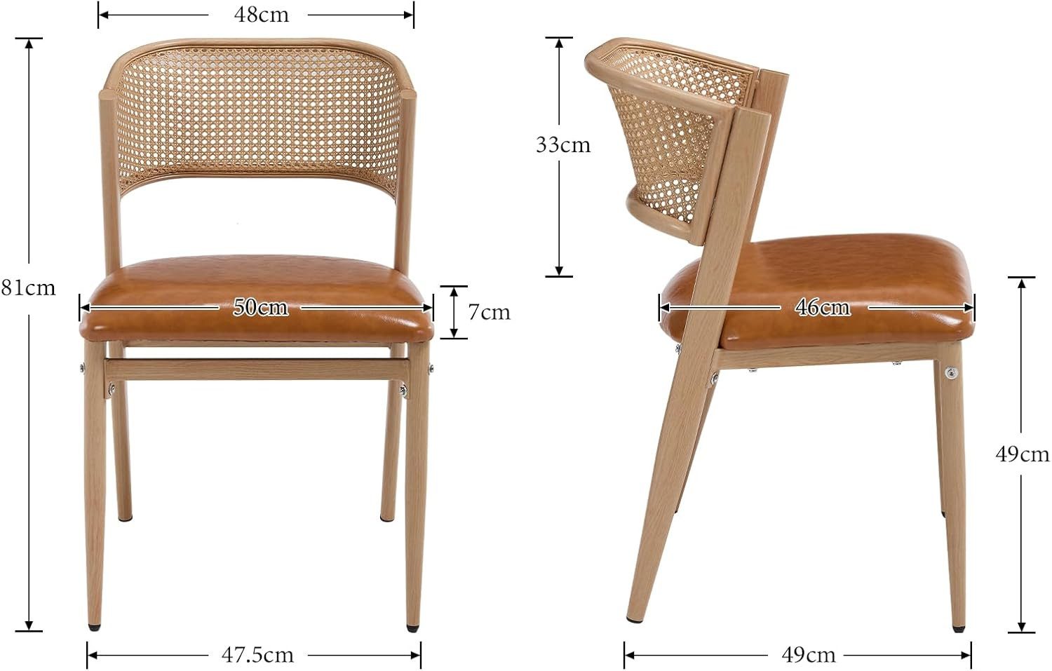 WAHSON OFFICE CHAIRS Esszimmerstuhl 2er Set Rattan-Esszimmerstühle, gepolstert, Leinen, Metallbeine – Bild 3 von 5
