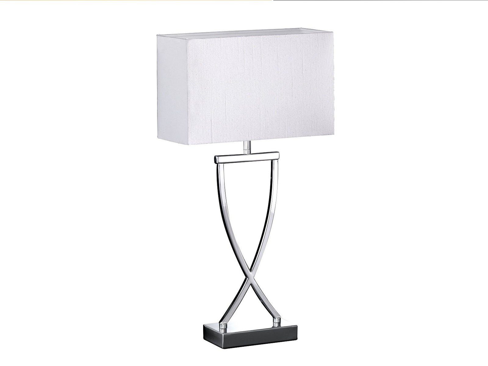meineWunschleuchte LED Weiß, wechselbar, große LED Chrom 51cm Chrom-Weiß Stoff Höhe mit Warmweiß, Nachttischlampe, Silber Designer-lampe Lampenschirm