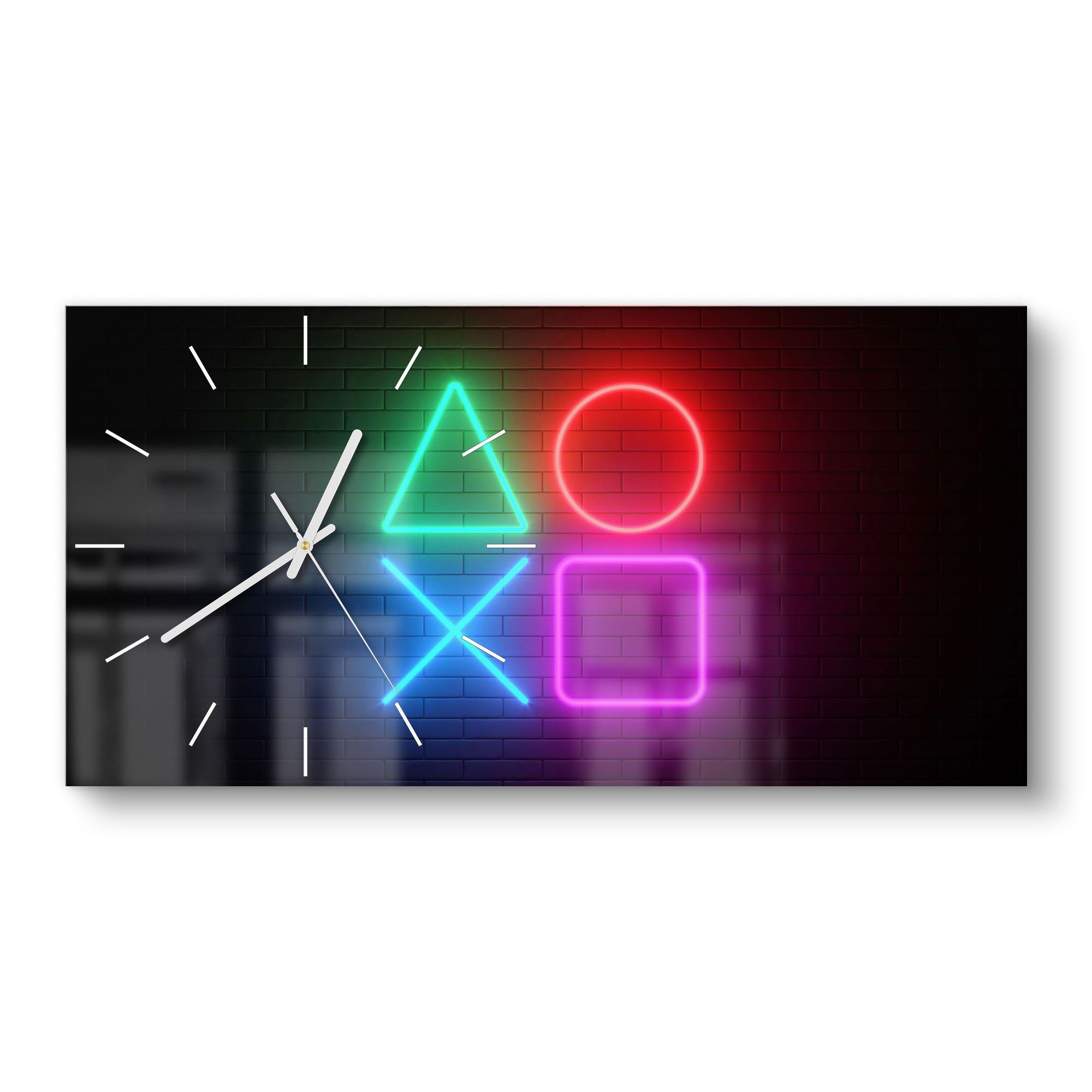 DEQORI Wanduhr 'Playstation Elemente' (Glas Glasuhr modern Wand Uhr Design Küchenuhr)