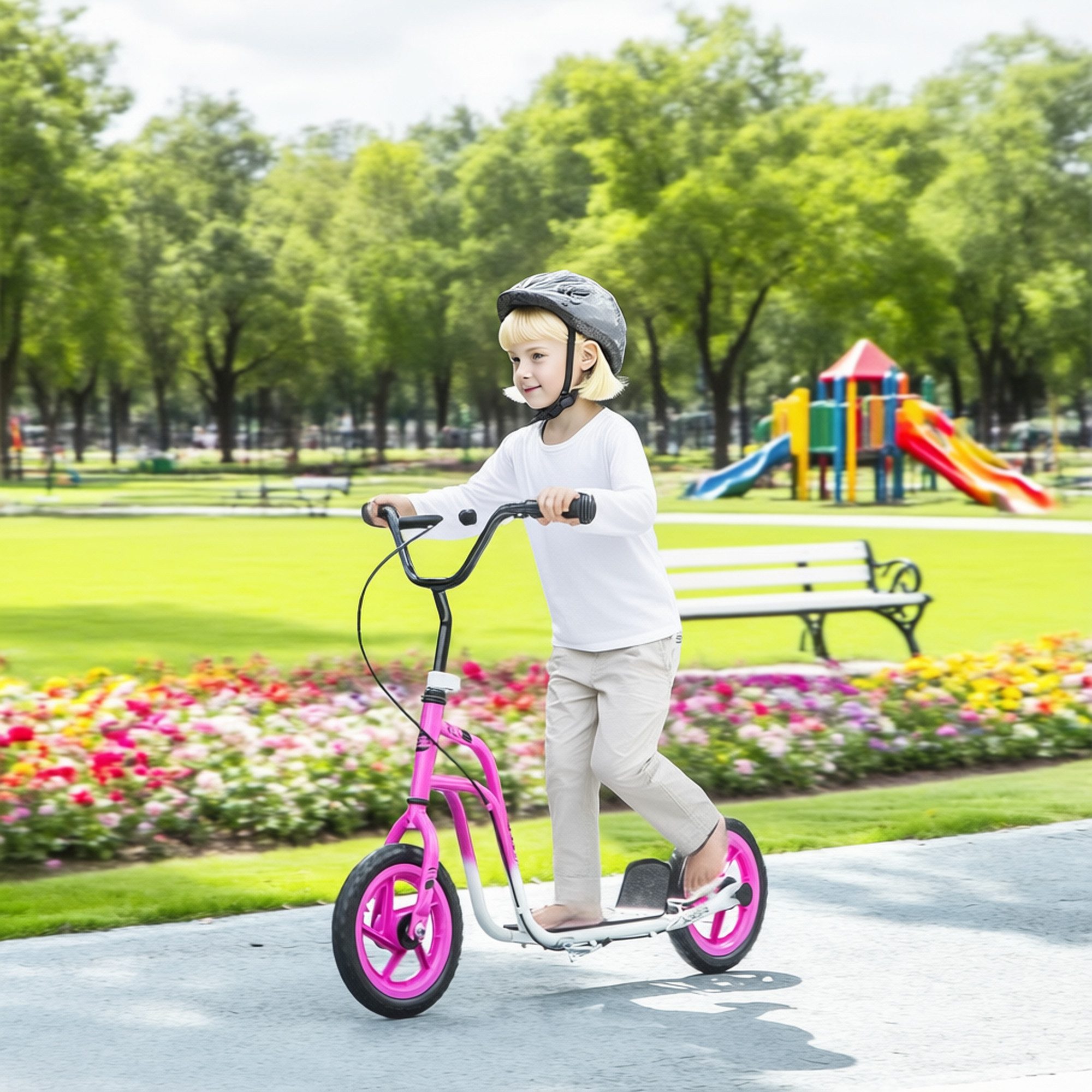 AIYAPLAY Cityroller Kinderroller Scooter mit verstellbarem Lenker und großen Rädern, (Kinderroller, 1 tlg., Tretroller), für Kinder im Alter von 5-12 Jahren, Rosa