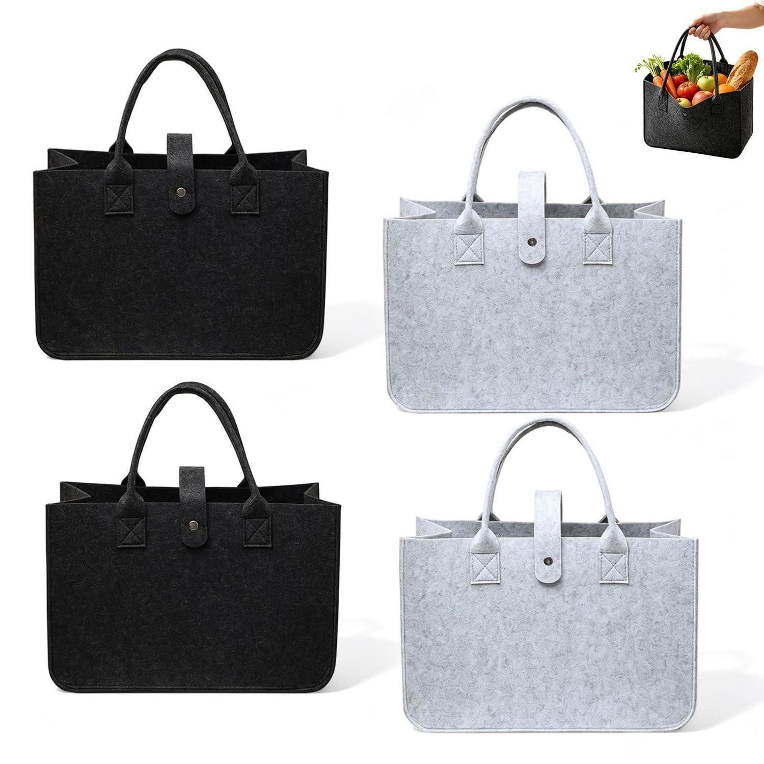 LuxusKollektion Allzweckkorb 4er Filztaschen Einkaufskorb Grau/Schwarz 30x20x18cm