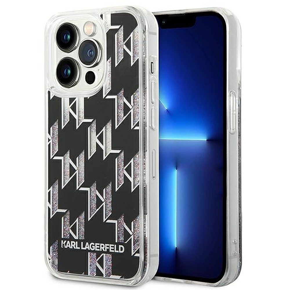 KARL LAGERFELD Handyhülle Schutzhülle Glitzerhülle Handyschale 6,1 Zoll, Flüssiger Glitzer, Monogramm, Hardcase