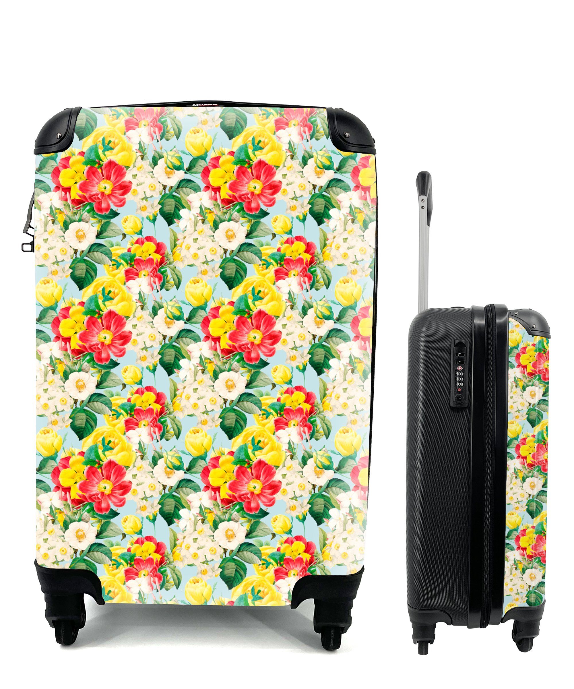 MuchoWow Handgepäckkoffer Blumen - Pastell - Farben, 4 Rollen, Reisetasche mit rollen, Handgepäck für Ferien, Trolley, Reisekoffer