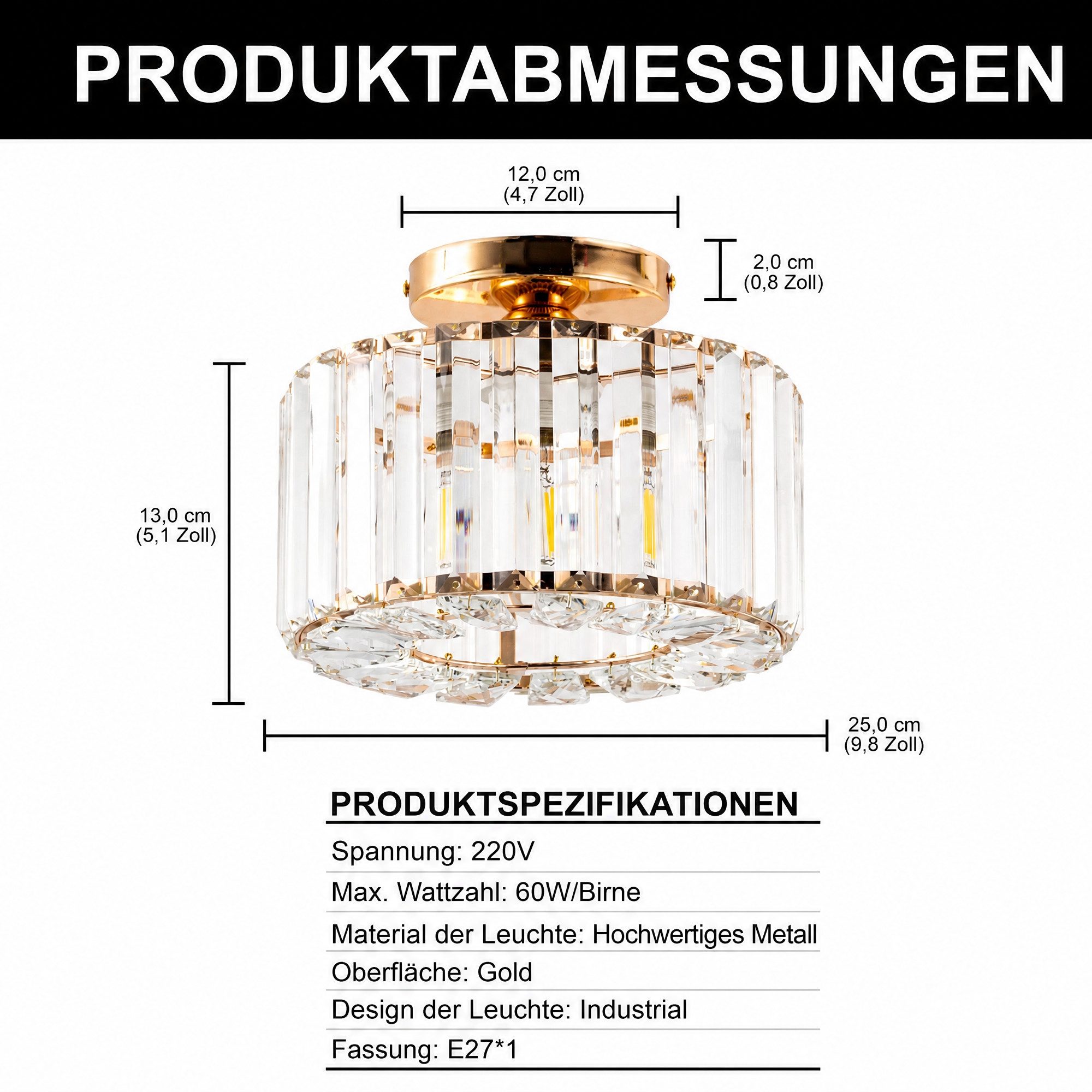 LOHAS-LED Deckenleuchte Moderne Kristall-Deckenleuchte mit zylindrischen Kristallelementen, ohne Leuchtmittel, E27 Fassung für 220V, einfache Montage für Wohnräume