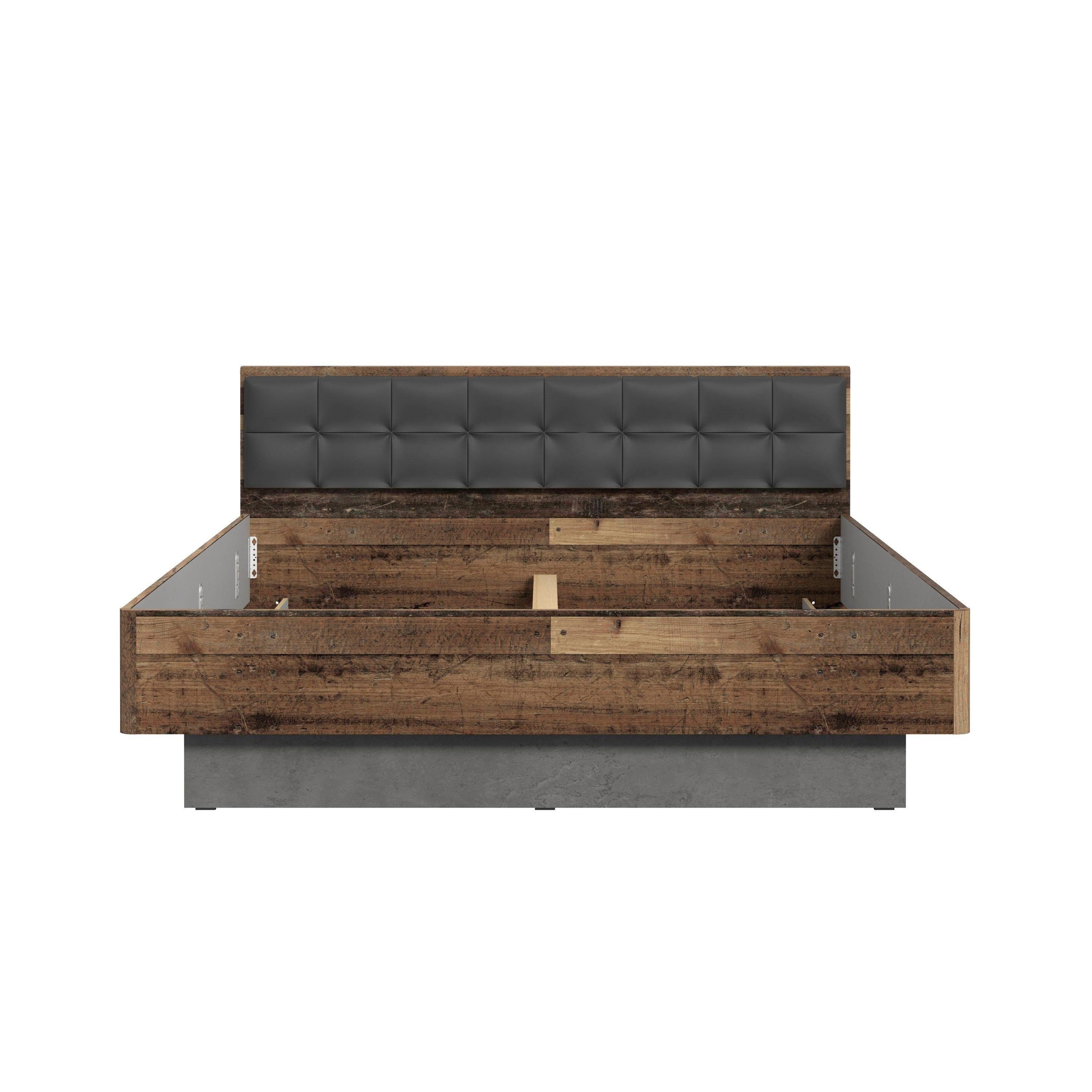 FORTE Futonbett Clif, Bettanlage, Old – Wood Vintage, Betonoptik Dunkelgrau (Liegefläche 180x200cm), mit gepolstertem Kopfteil aus Kunstleder, bis 220KG belastbar