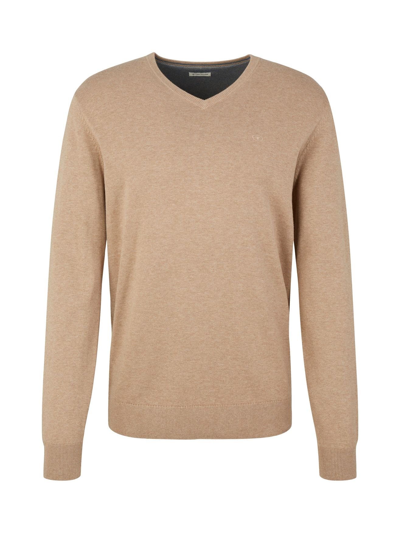 TAILOR Sweater 4652 Feinstrick in Strickpullover Basic V-Ausschnitt TOM Dünner Pullover Braun