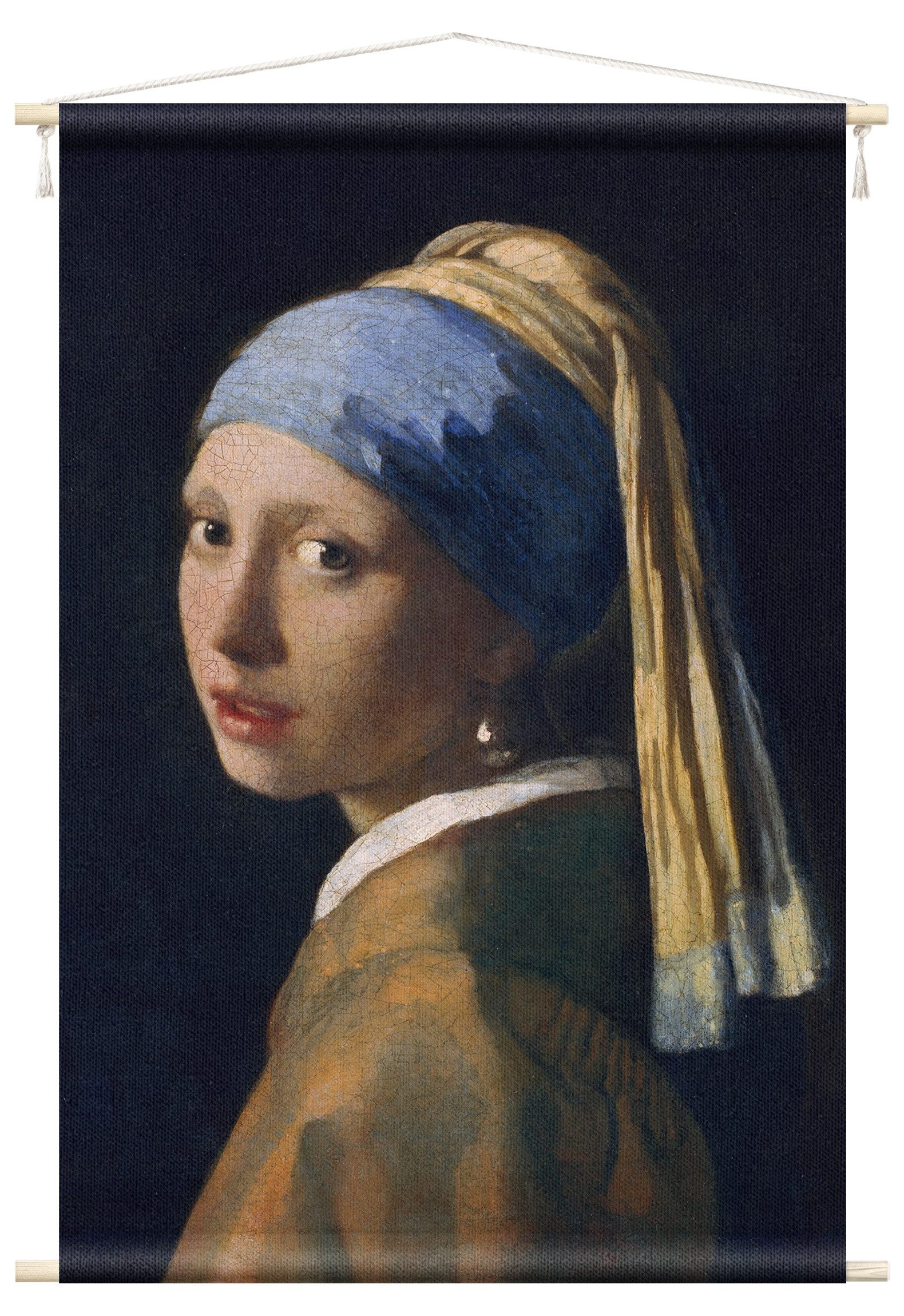 Wandteppich modern Mädchen mit Perlenoringe blau