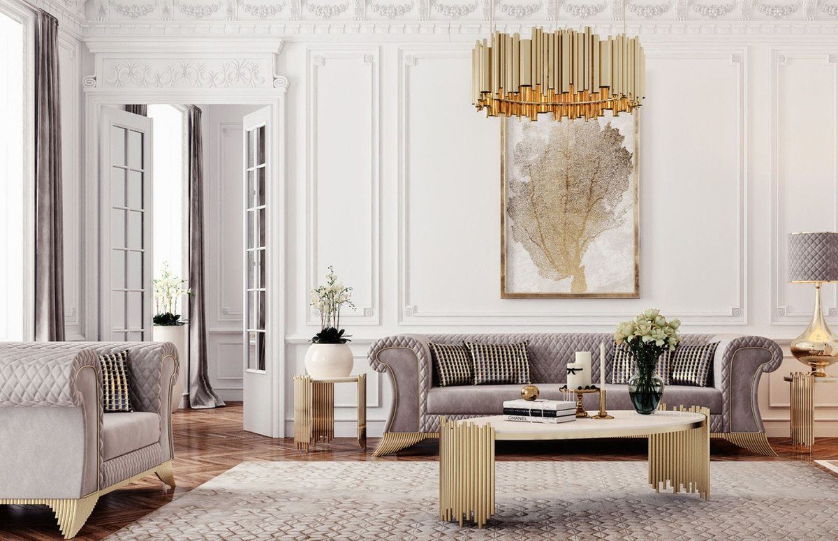 Casa Padrino Möbel Luxus Hotel - - Luxus Gold Deco & - Art Sofa Grau Art Deco Sofa Sofa Wohnzimmer Hotel Sofa / Wohnzimmer
