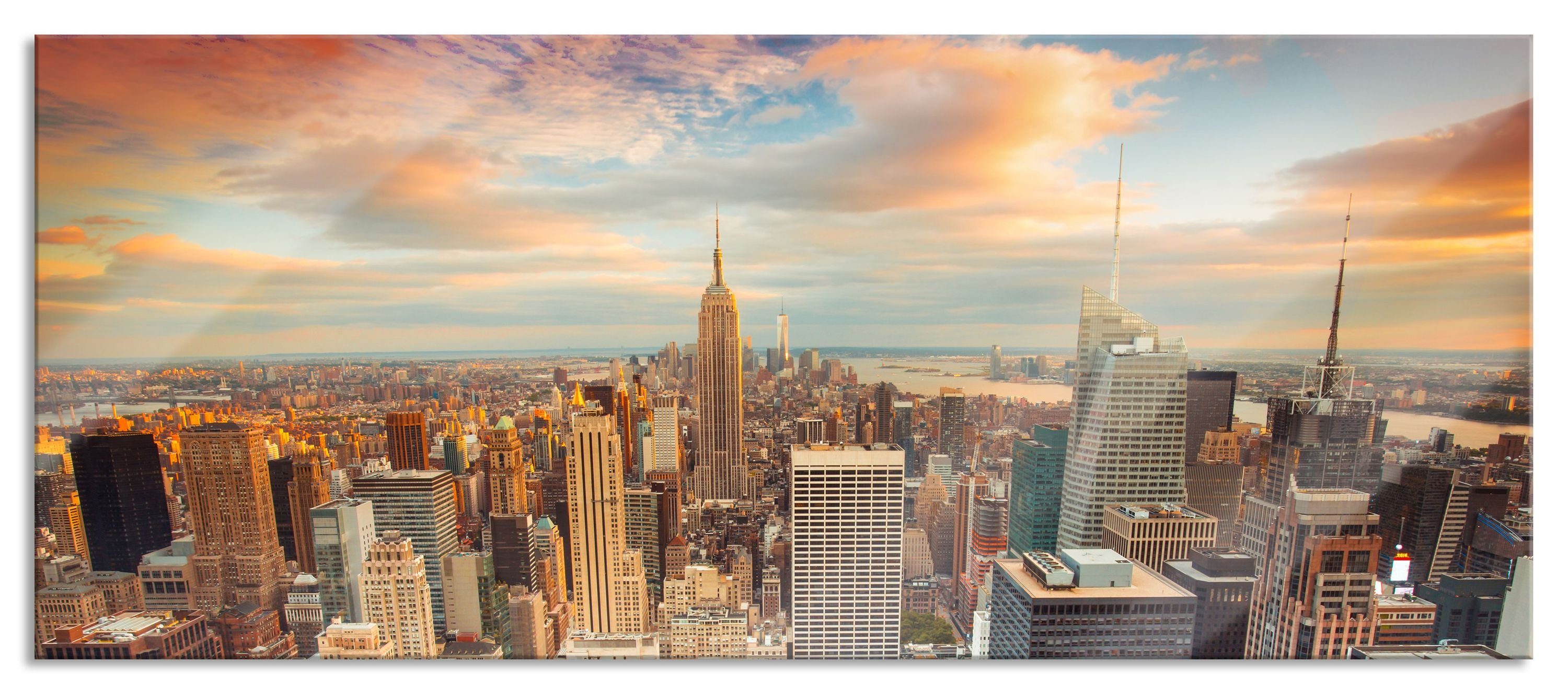 Pixxprint Glasbild Skyline von New York, Skyline von New York (1 St), Glasbild aus Echtglas, inkl. Aufhängungen und Abstandshalter
