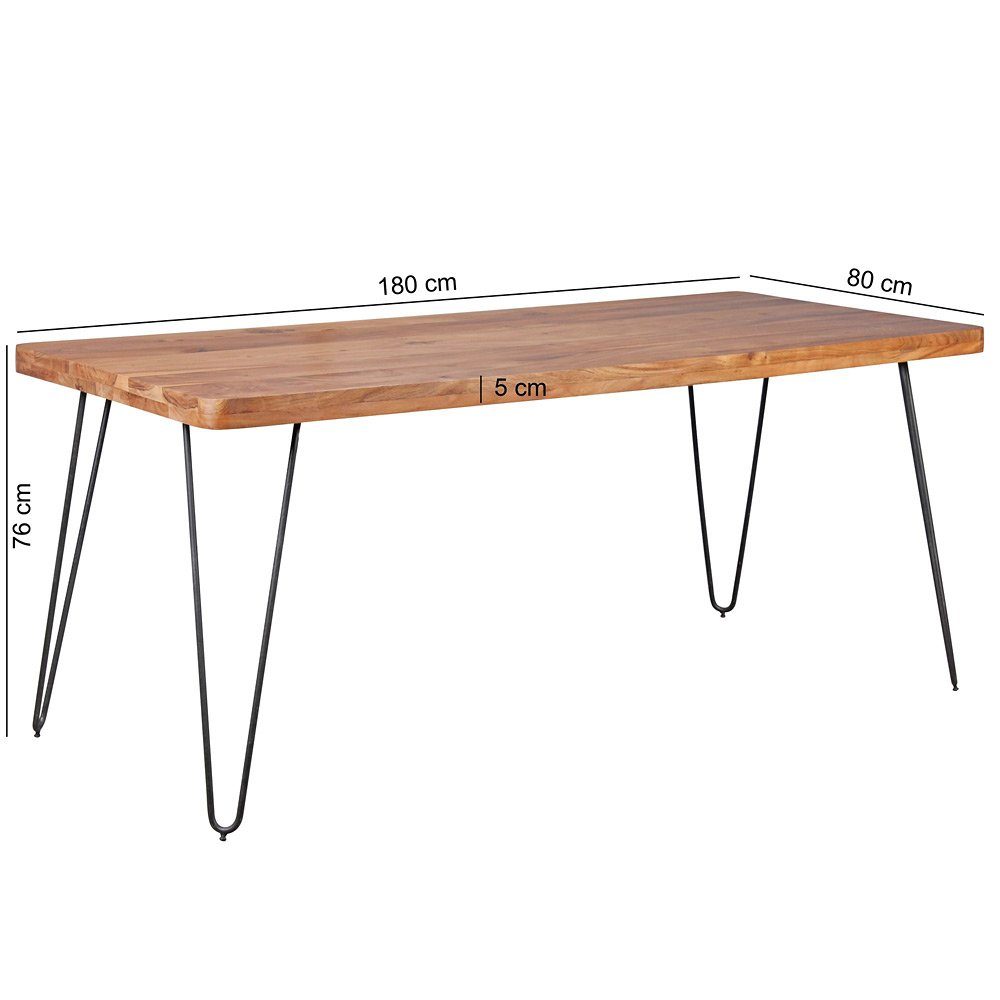 Esszimmer-Tisch Metallbeinen Esstisch, 180/76/80cm mit Landhaus-Stil Holztisch Lomadox