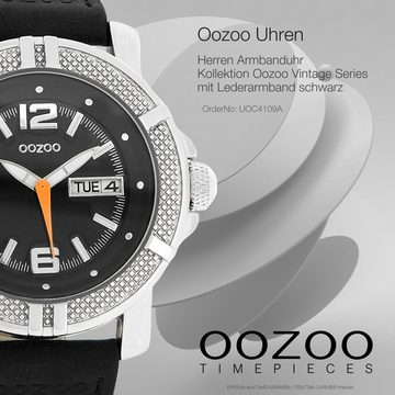 OOZOO Quarzuhr Oozoo Unisex Armbanduhr Vintage Series, (Analoguhr), Herren, Damenuhr rund, groß (ca. 42mm) Lederarmband schwarz