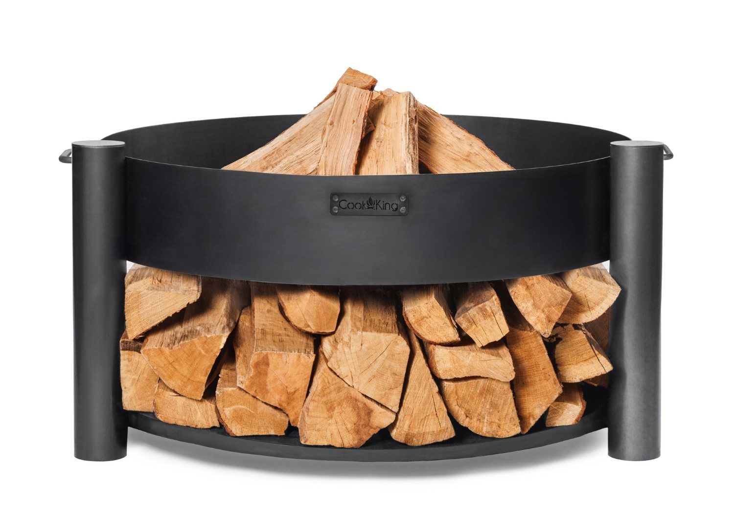 bene on fire Feuerschale Feuerschale Washington rund mit Griffen - Ø 60 cm, drei Standfüße mit Holzablage, stabiles Stahlgestell, Stahltragegriffe