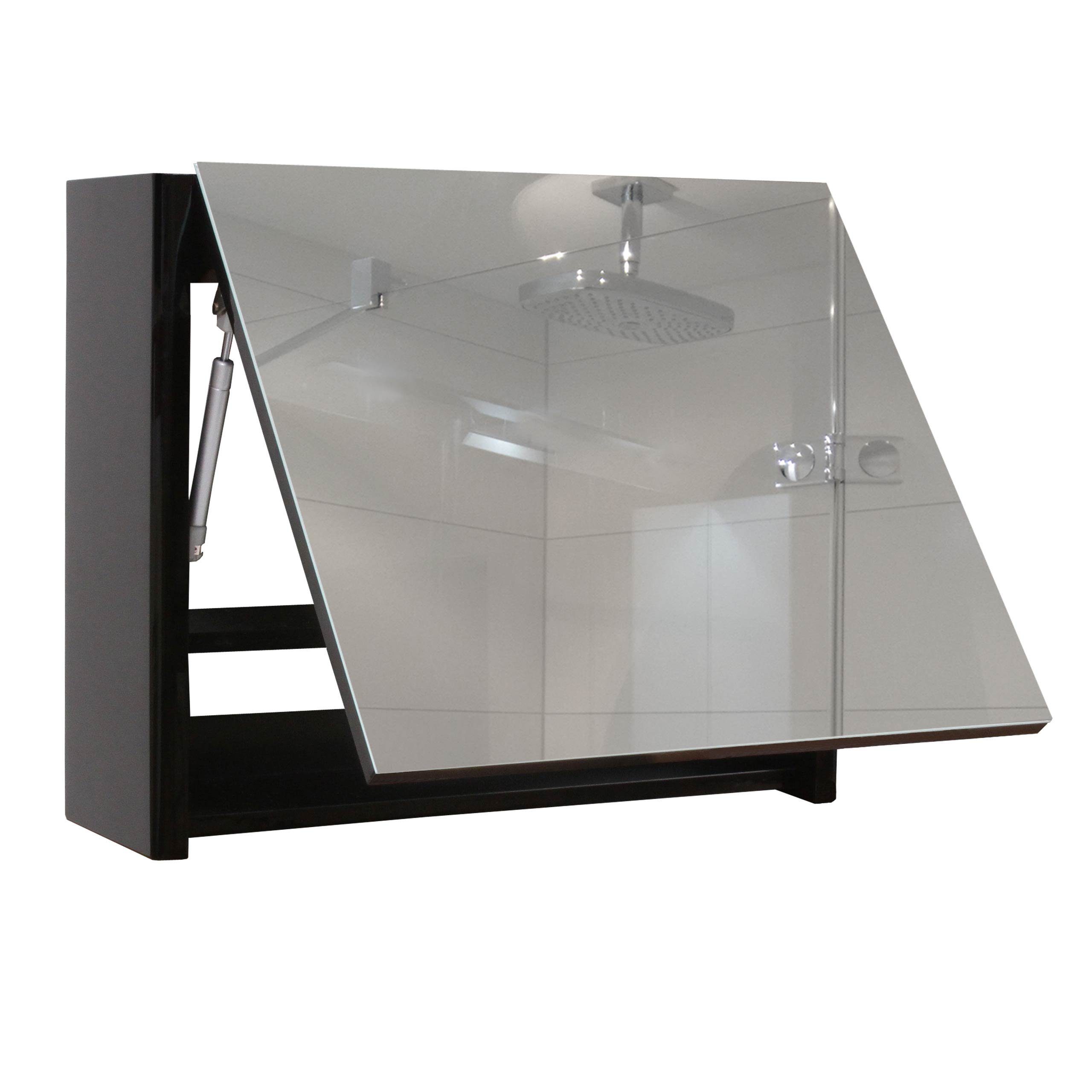 MCW Badezimmerspiegelschrank HWC-B19 Breite 79, Hochglanz-Optik, Inkl. Einlegeboden und Befestigungsmaterial schwarz | schwarz