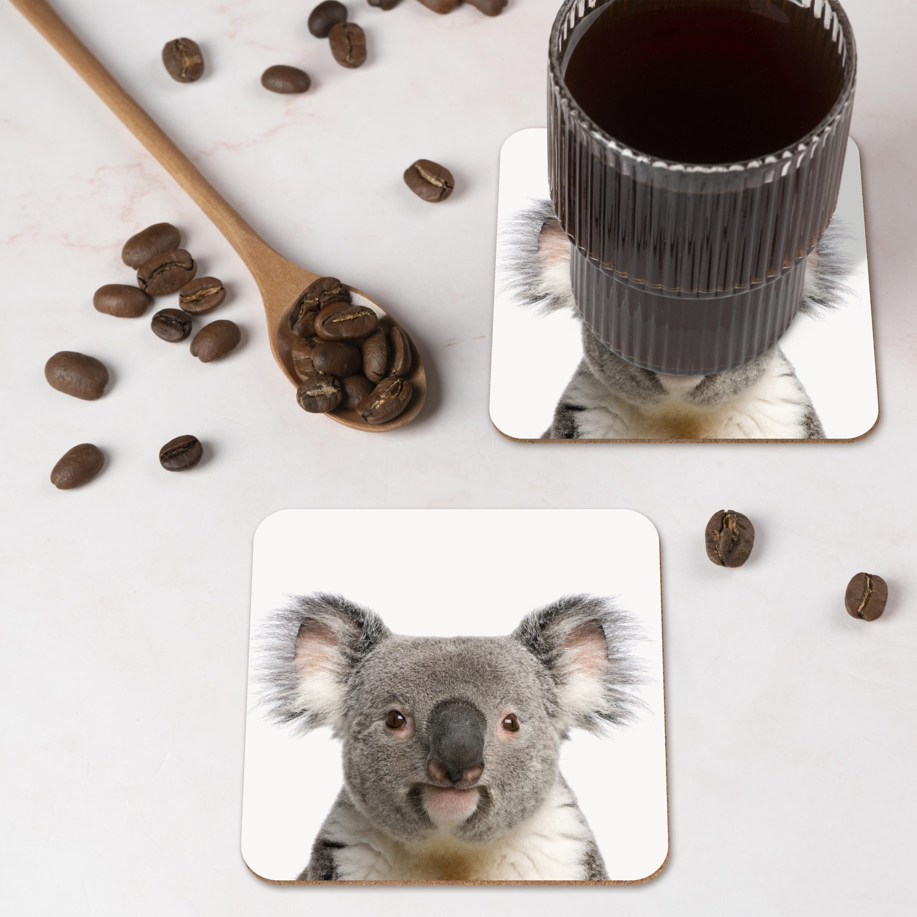 MuchoWow Glasuntersetzer Koala - Koala Bär - Mädchen - Jungen - Tiere, Zubehör für Gläser, 6-tlg., Tassenuntersetzer Kork, Quadrat, Untersetzer Set Gläser, 10x10 cm