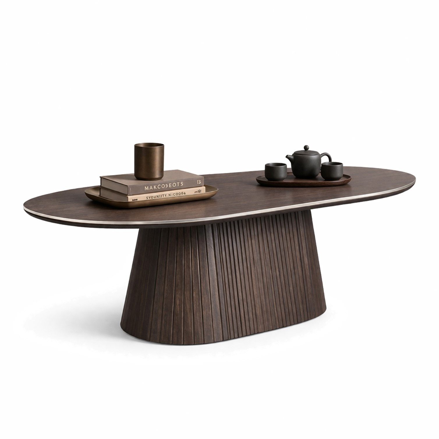 HOOZ Wohnzimmertisch Couchtisch oval modern, Säulenfuß inkl. Keramikplatte 130x70 cm Braun (Einzelprodukt, 1× Couchtisch), Keramik-Tischplatte, verschiedene Varianten, pflegeleicht & stabil