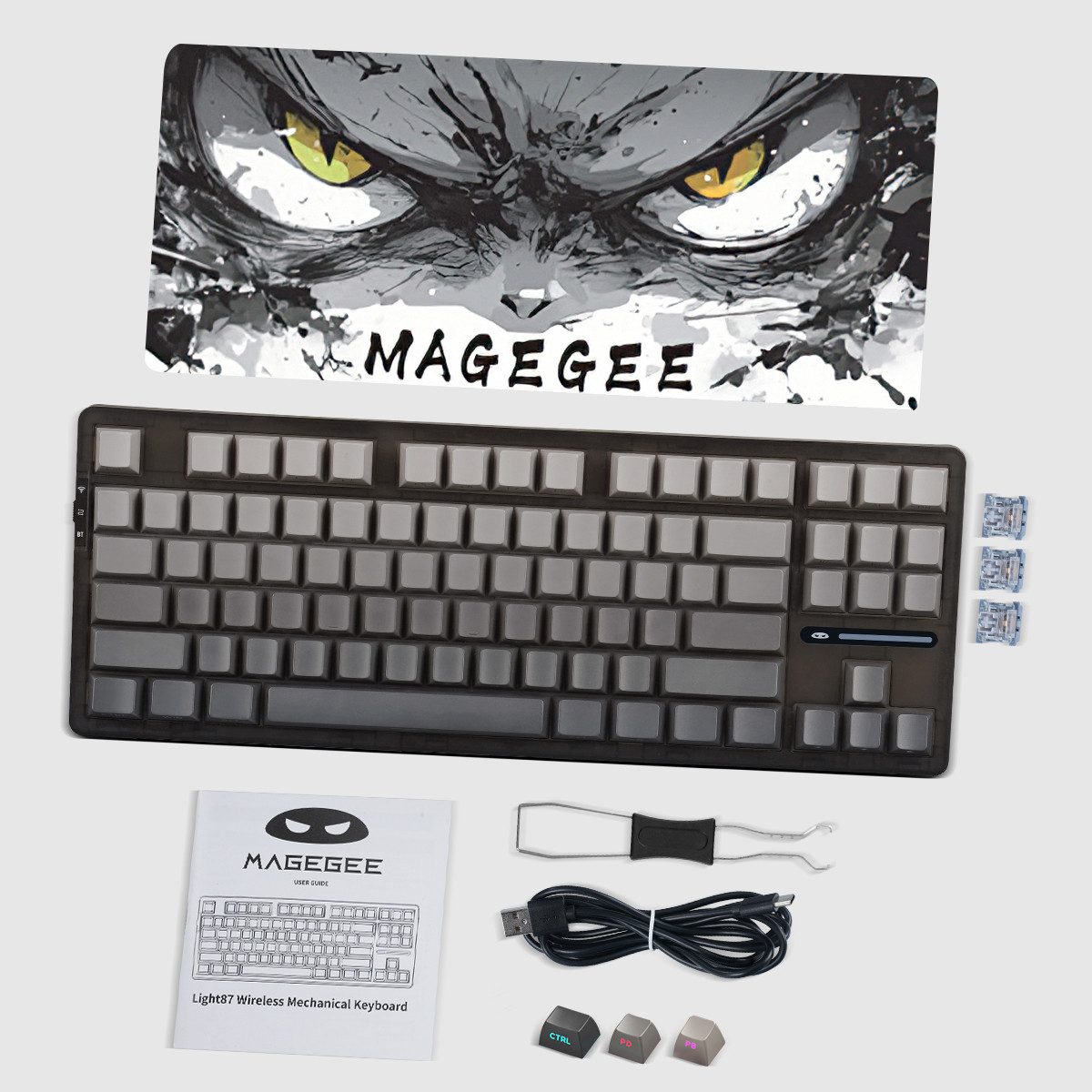Novzep Gaming Tastatur Kabellose Mechanische Keyboard RGB Rainbow Tri-Modus Gaming-Tastatur (Kompakt 87 Tasten für Mac&Win,5 schallabsorbierende Schichten,PC)