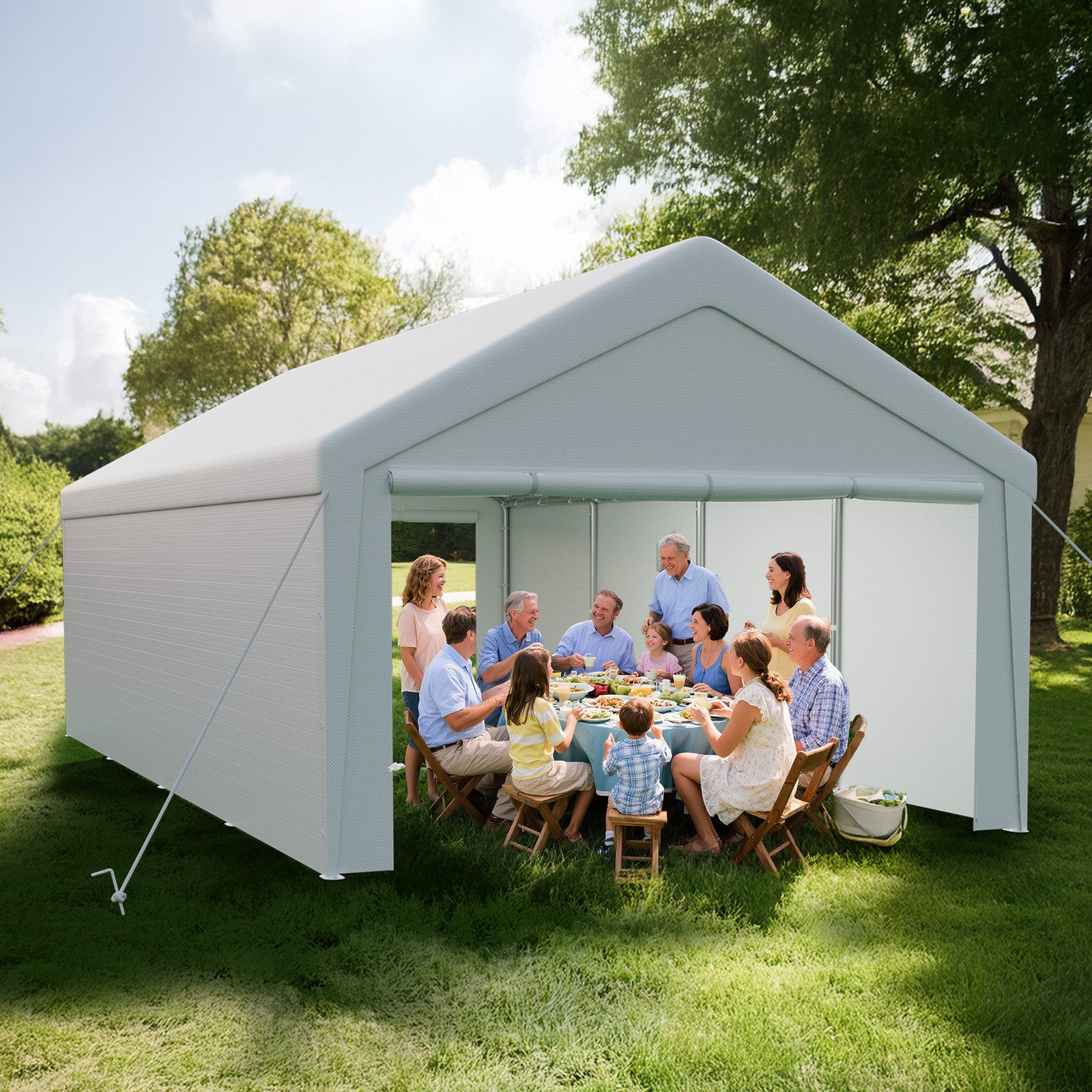 Ferghana Pavillon 4x8m Partyzelt,Carport Zeltgarage,Garagenzelt,Wasserdichtes UV, mit 4 Seitenteilen, 200g/m² PE-Dach, verzinkt, abnehmbare Seitenwände