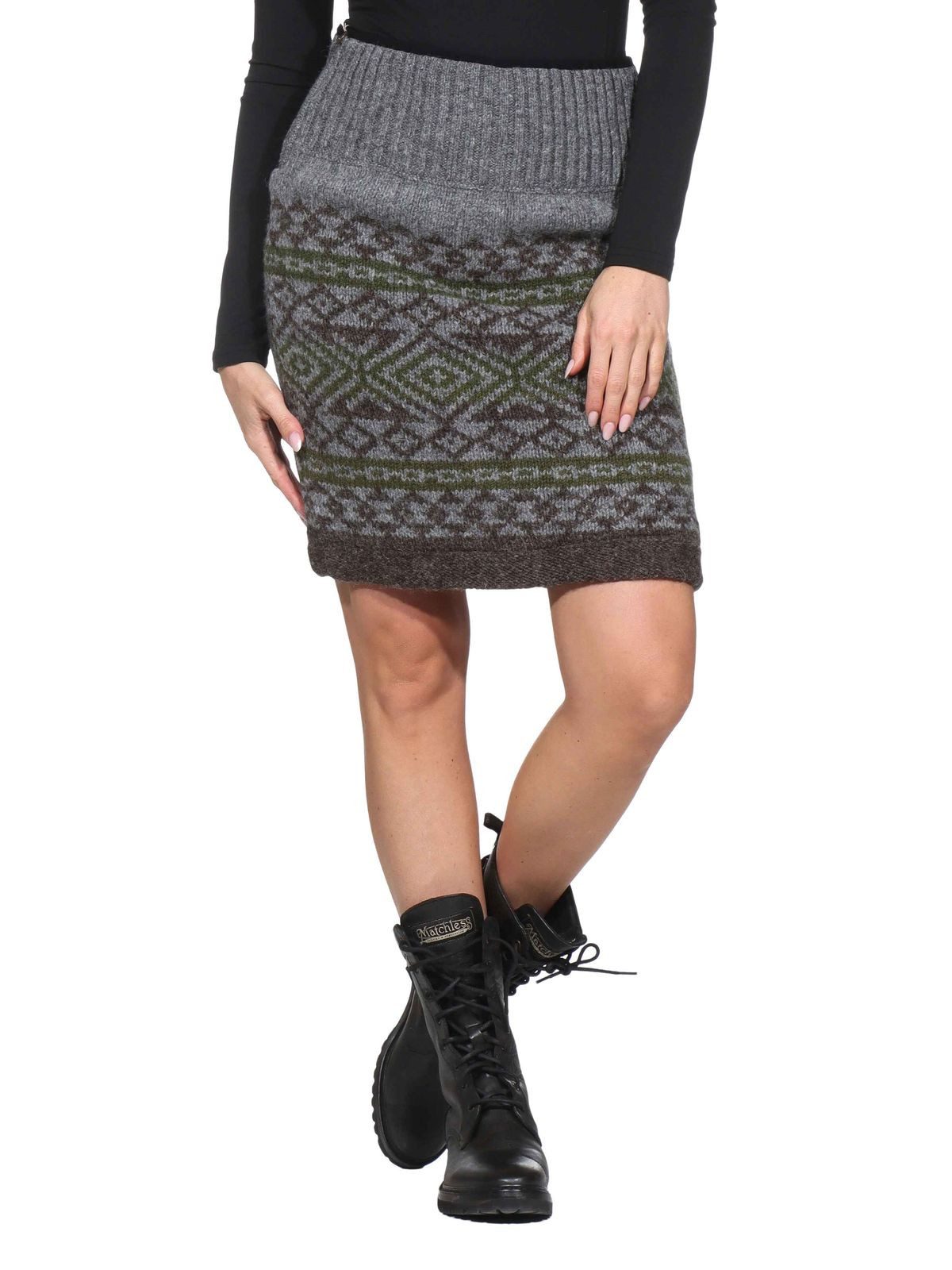 KUNST UND MAGIE Strickrock Boho-Chic Strickrock Winter Schurwolle Rock Knielang gefüttert