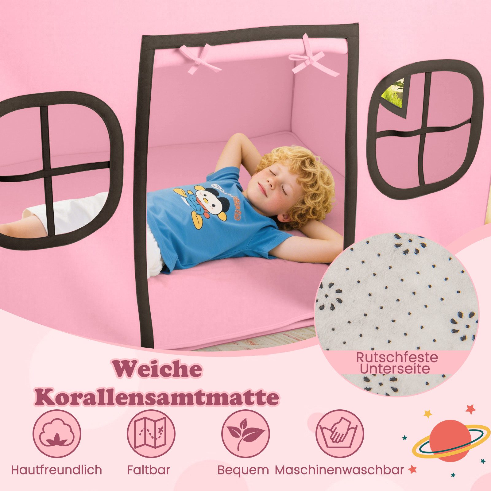 KOMFOTTEU Spielzelt Kinderspielzelt mit Matte und Sternlichtern günstig online kaufen