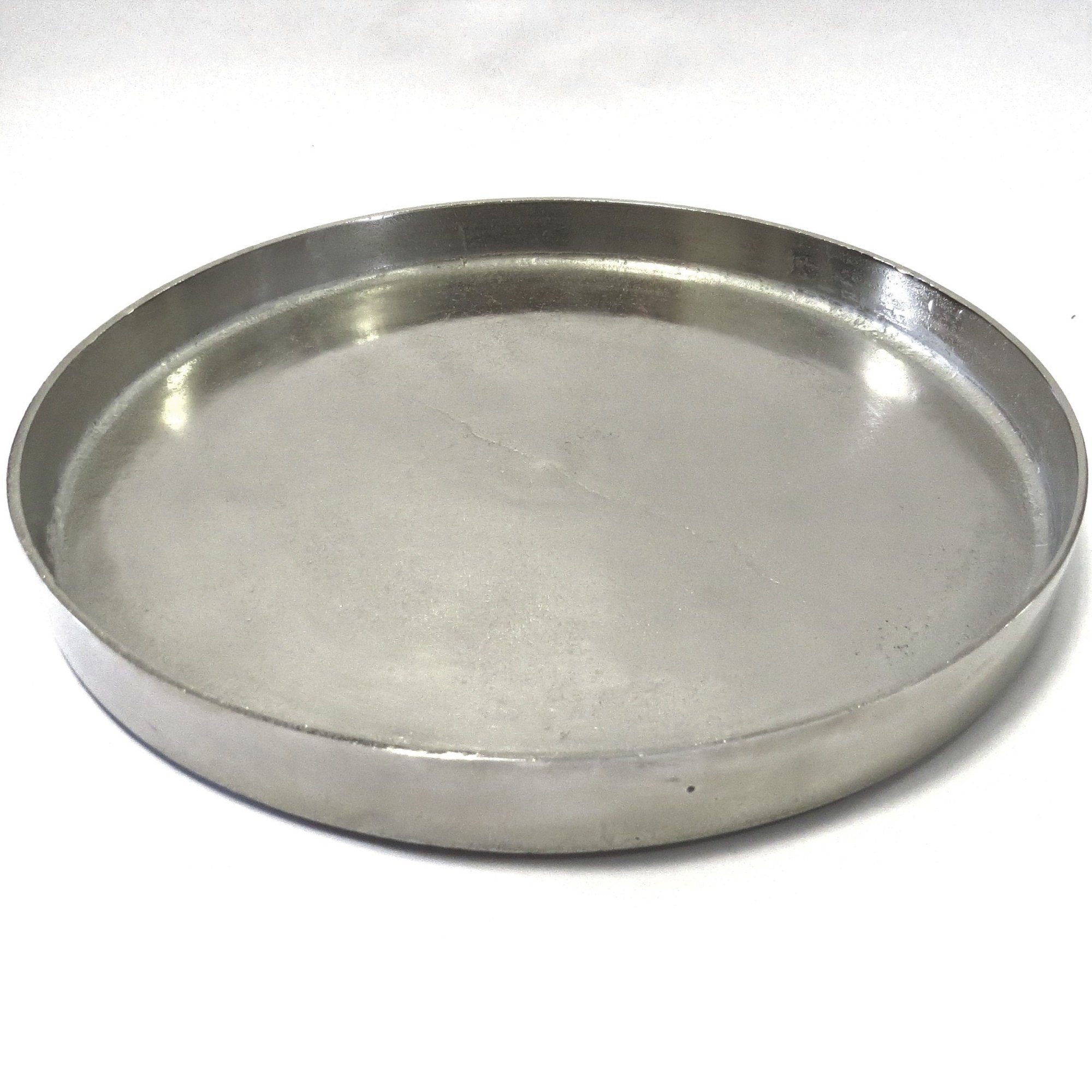 Dekotablett Deko Tablett Schale Teller Silber Modern Metall Groß Rund 40 cm
