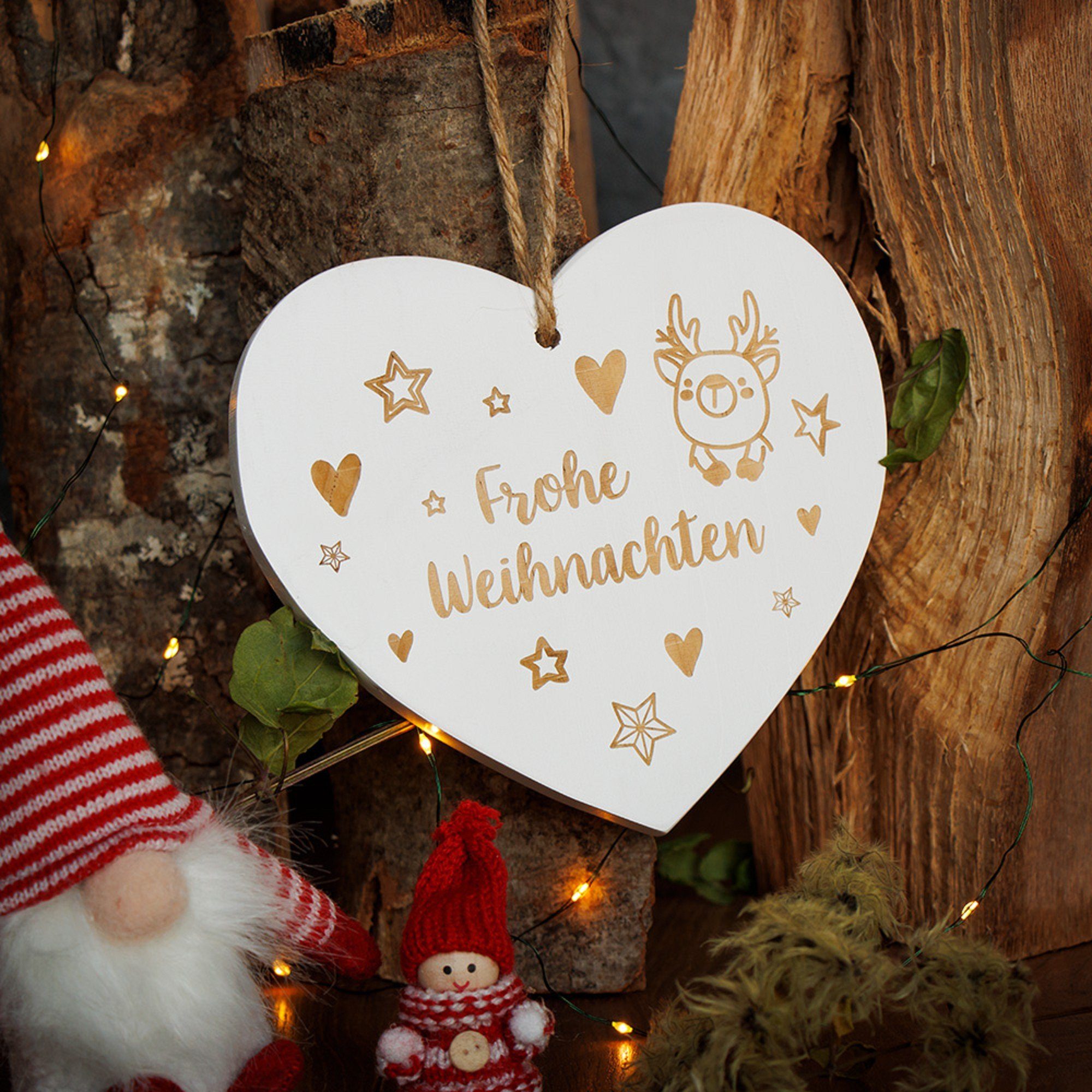 Spruchreif® Hängedekoration VintageHerz "Frohe Weihnachten", Holz Herz