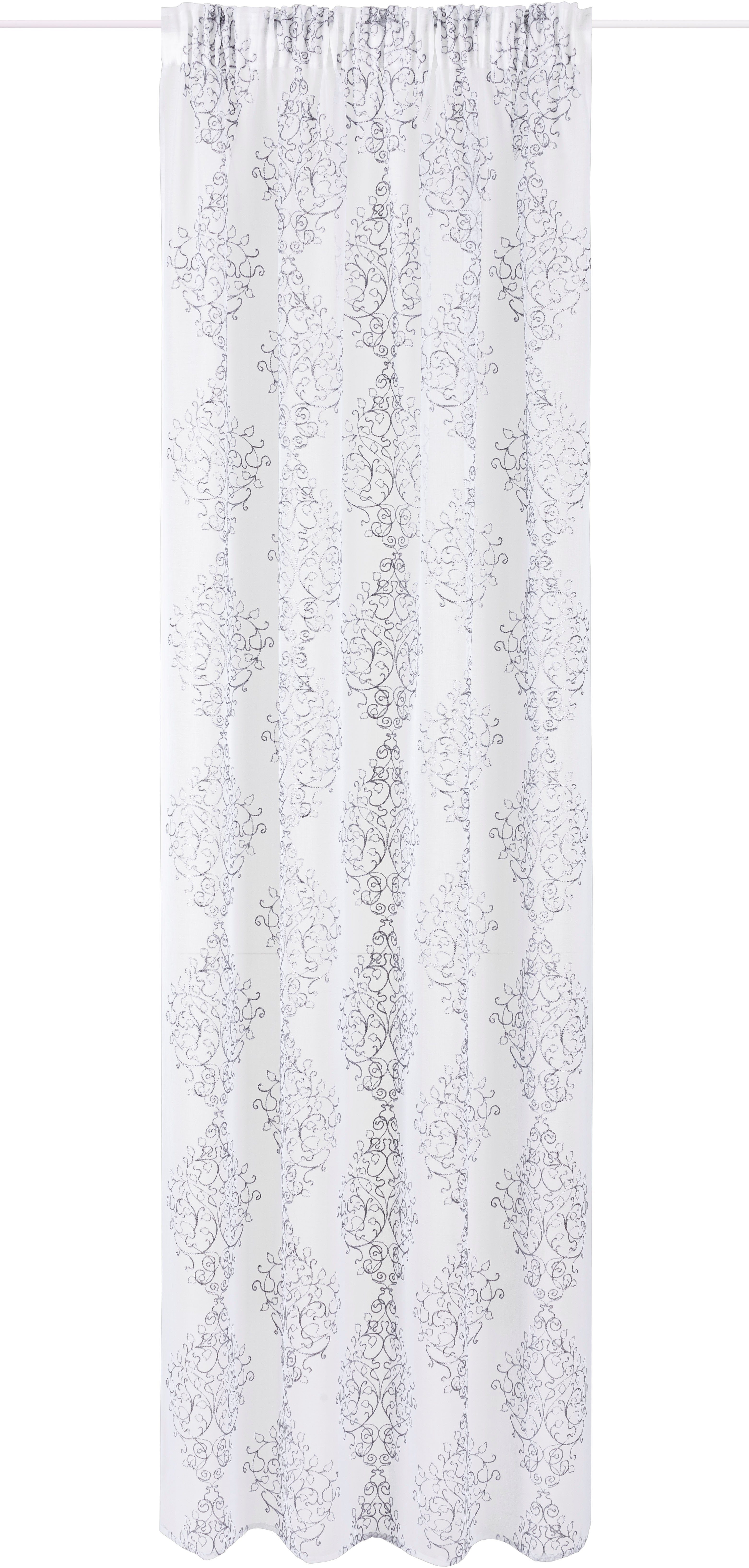 Gardine Elia, white/grau transparent, echter transparent, (1 verschiedene Leonique, Größen mit Stickerei, St), Multifunktionsband