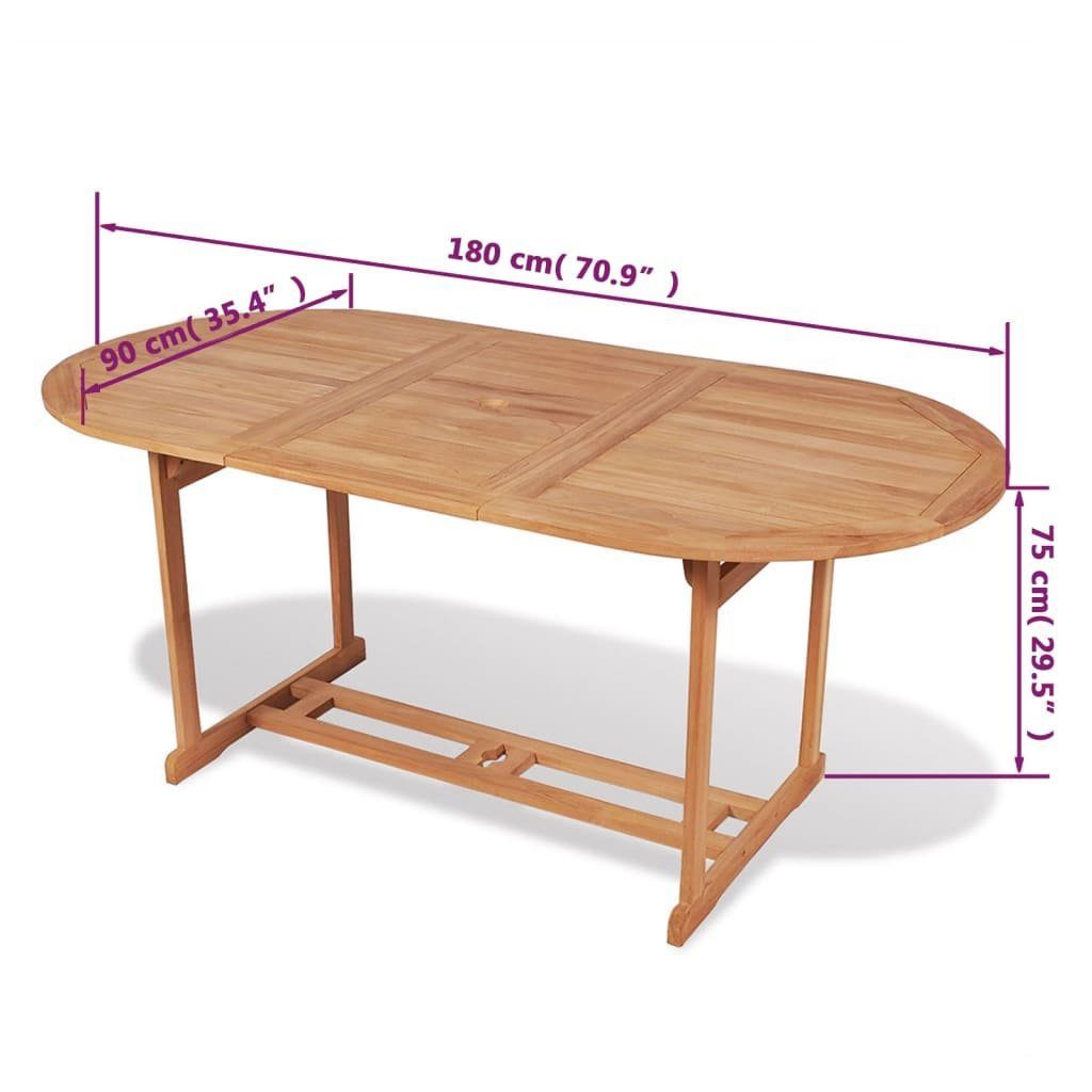 Gartentisch (1-St) 180x90x75 Braun Massivholz Teak cm Gartentish vidaXL