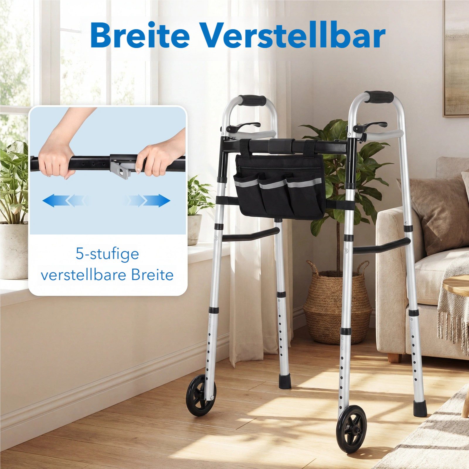 TLGREEN Rollator Zweirad-Rollator mit Aufbewahrungstasche, PVC-Rollen,Belastbarkeit 135 kg,Indoor & Outdoor