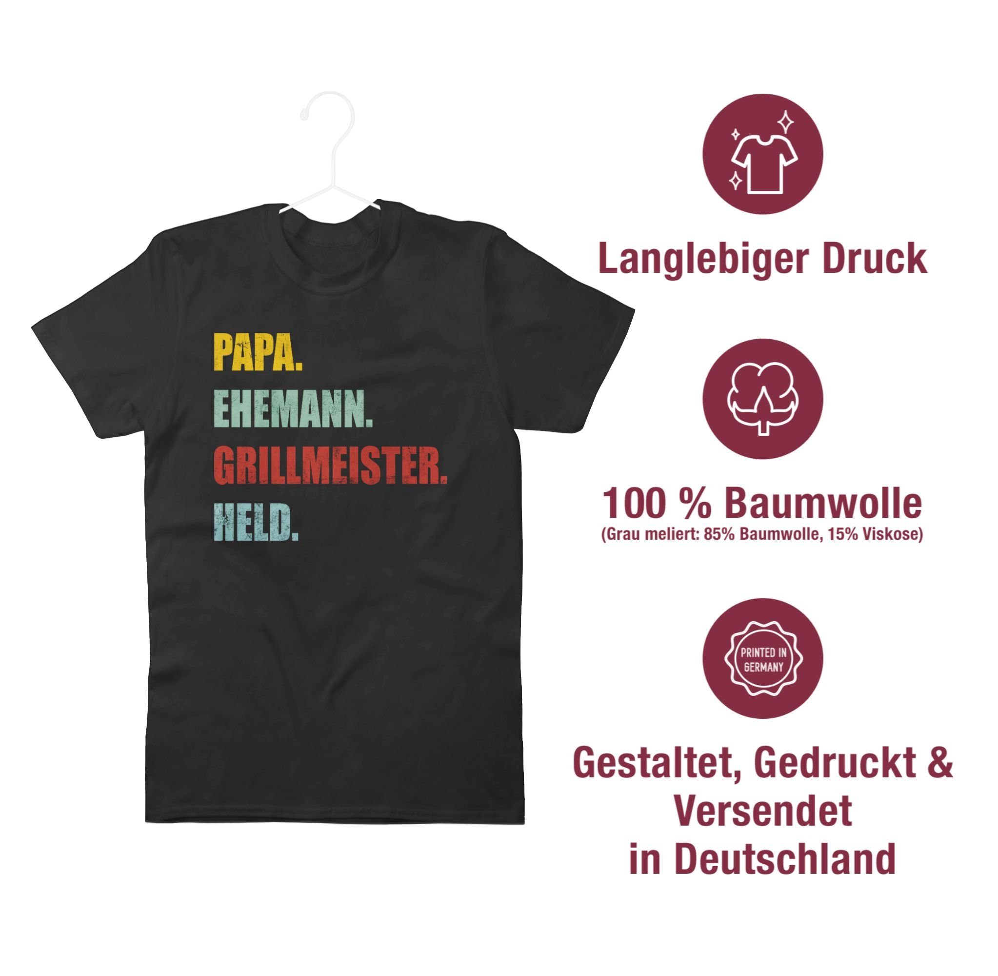 Held für Papa Geschenk Shirtracer Schwarz Effekt 2 Vatertag T-Shirt Grillmeister Papa Vintage Retro Ehemann