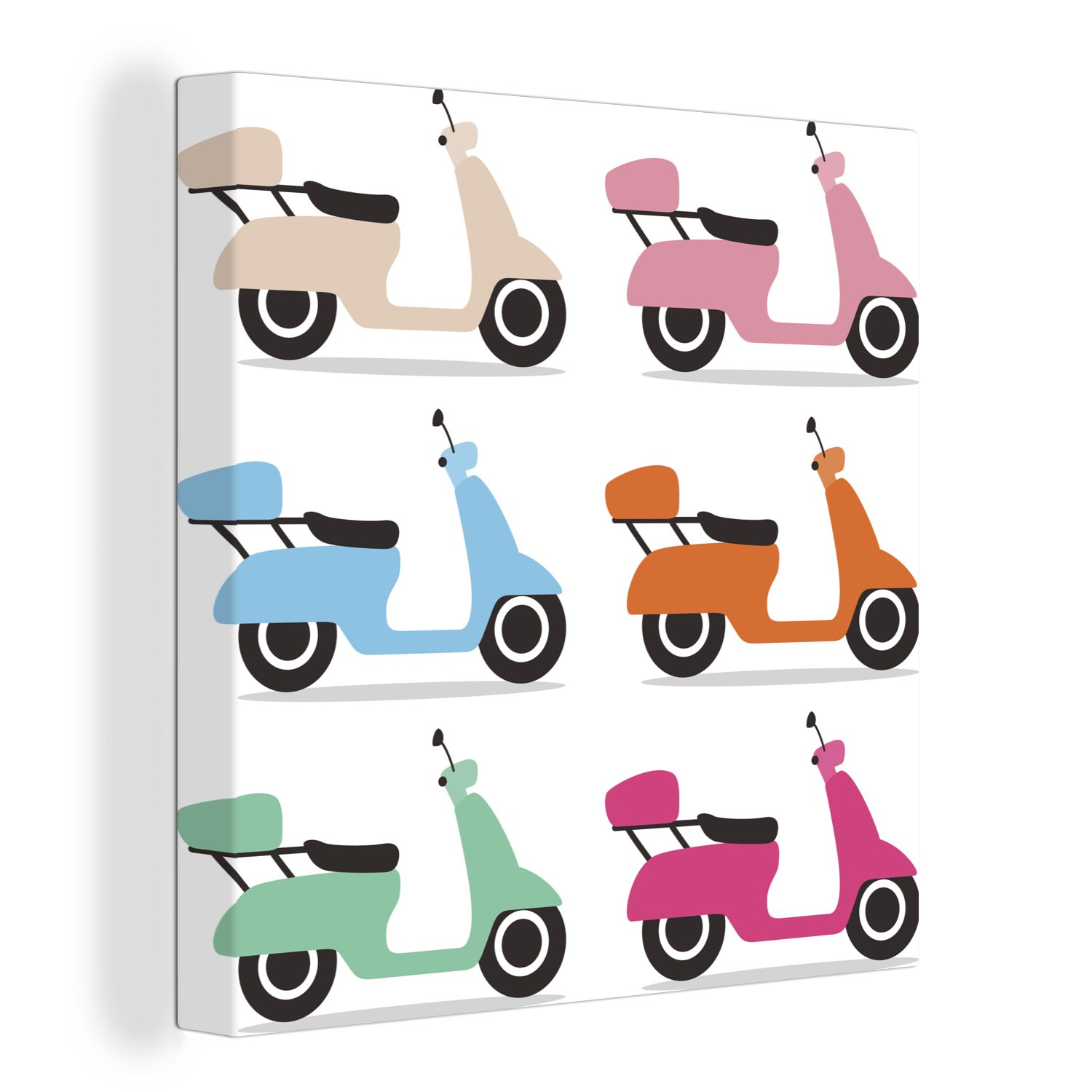 OneMillionCanvasses® Leinwandbild Illustrationen von Motorrollern in verschiedenen Farben, (1 St), Leinwand Bilder für Wohnzimmer Schlafzimmer