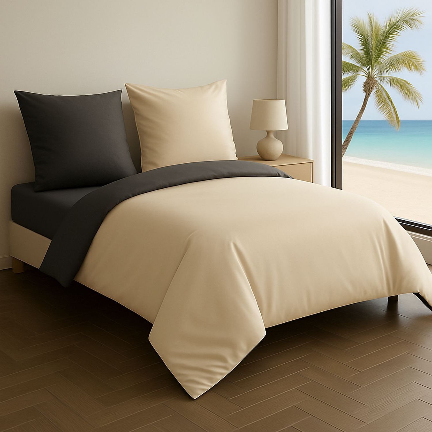 Leonado Vicenti Bettwäsche Luxus Satin-Bettwäsche aus 100 % Baumwolle, Satin, 2 teilig, Wendebettwäsche, hochwertig, dezenter Glanz, Unifarben, Anthrazit