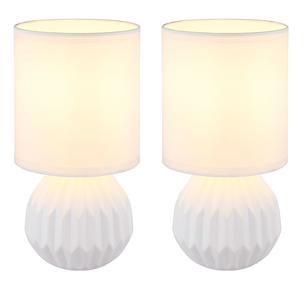 GLOBO LIGHTING Tischleuchte, Leuchtmittel nicht inklusive, 2x Tischlampe Tischleuchte Nachttischlampe Keramik Textil weiß H 23 cm