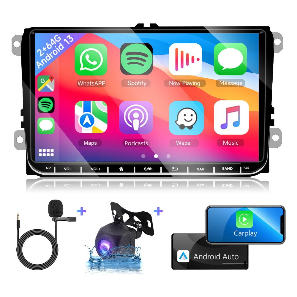 Hikity 9" Android 15.0 2Din mit Navi für VW Golf 5 6 Polo Skoda Passat Touran Autoradio (WiFi FM/RDS, 2GB+64GB)