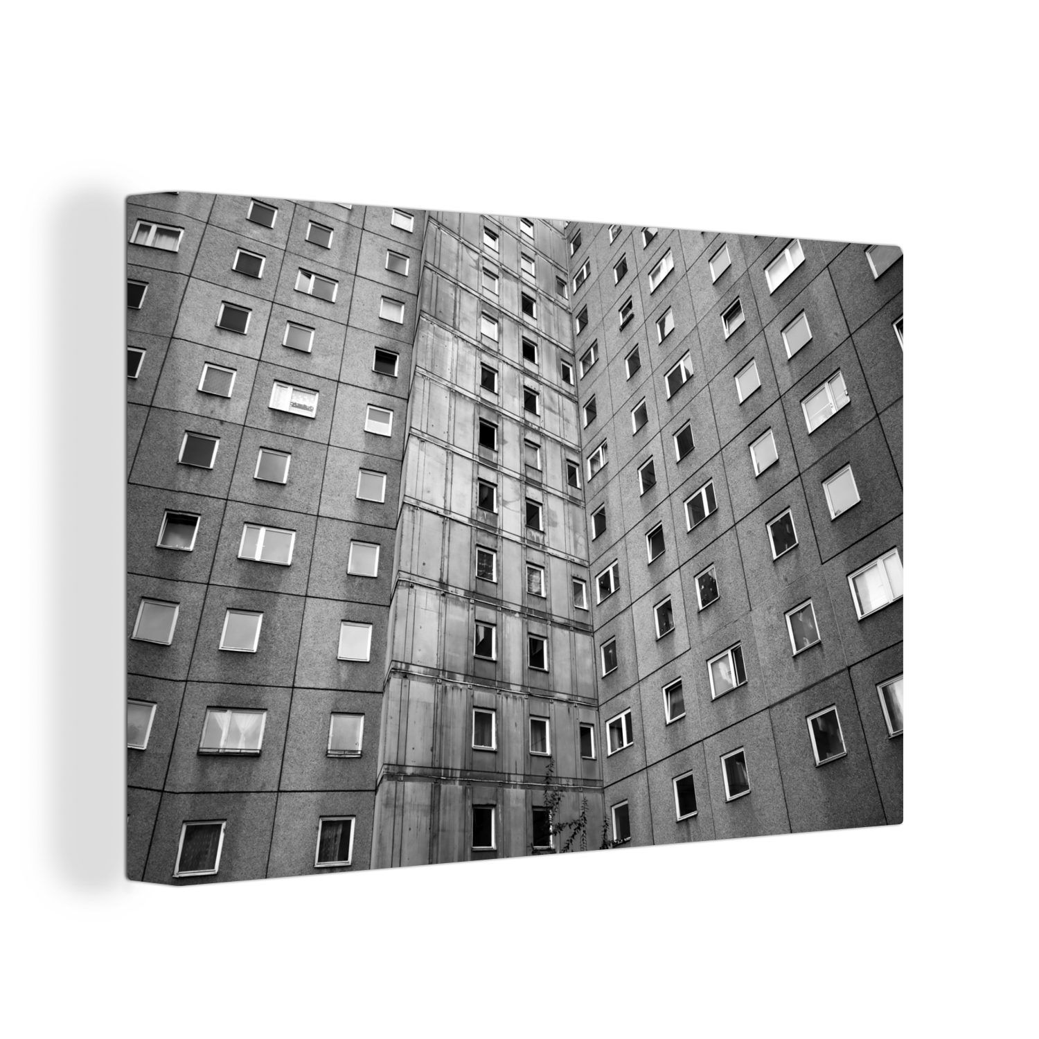 OneMillionCanvasses® Leinwandbild Plattenbau Wohnhaus - schwarz und weiß, (1 St), Wandbild Leinwandbilder, Aufhängefertig, Wanddeko, 30x20 cm
